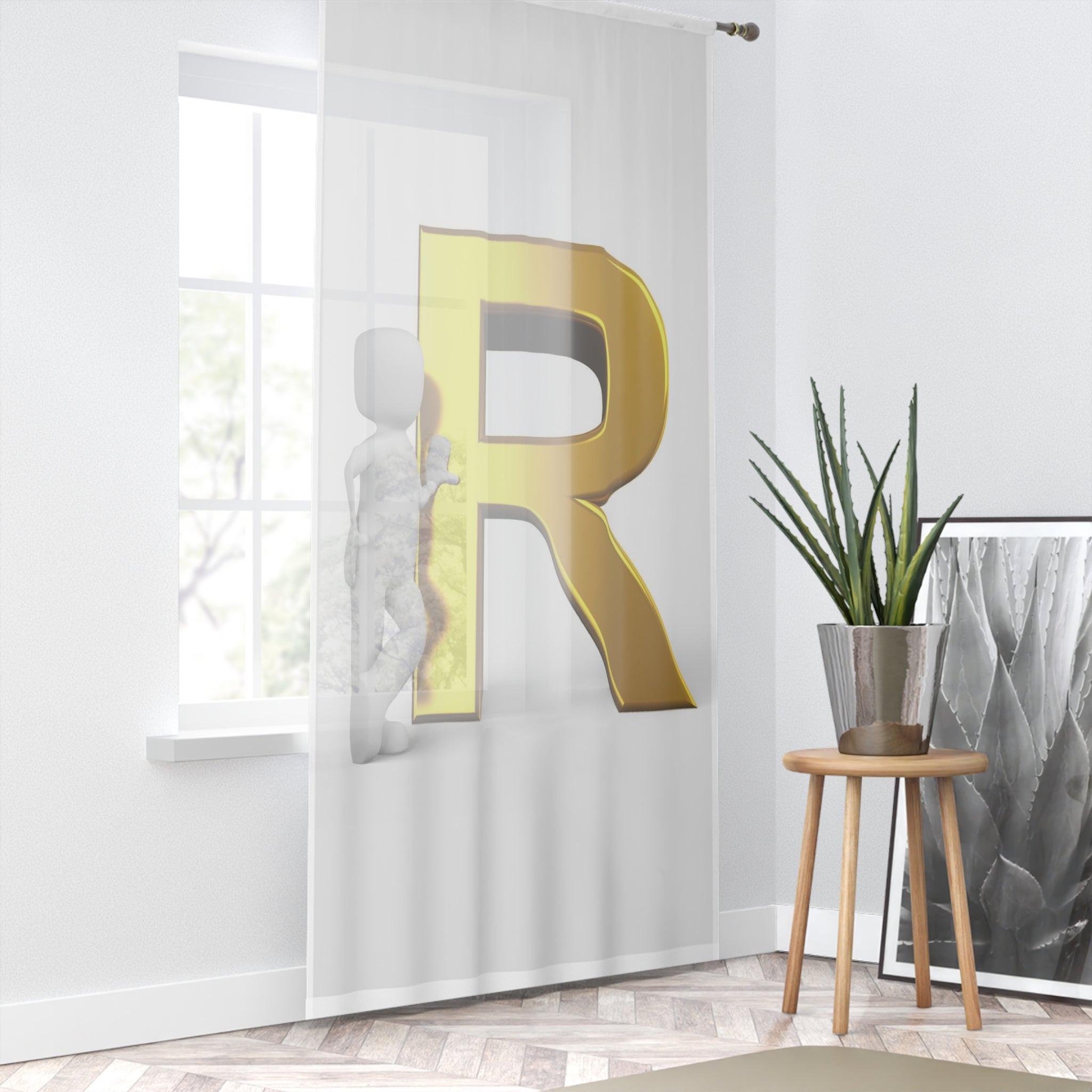 Gold Letter R Monogram Window Curtain | Initial R Drapery Panel