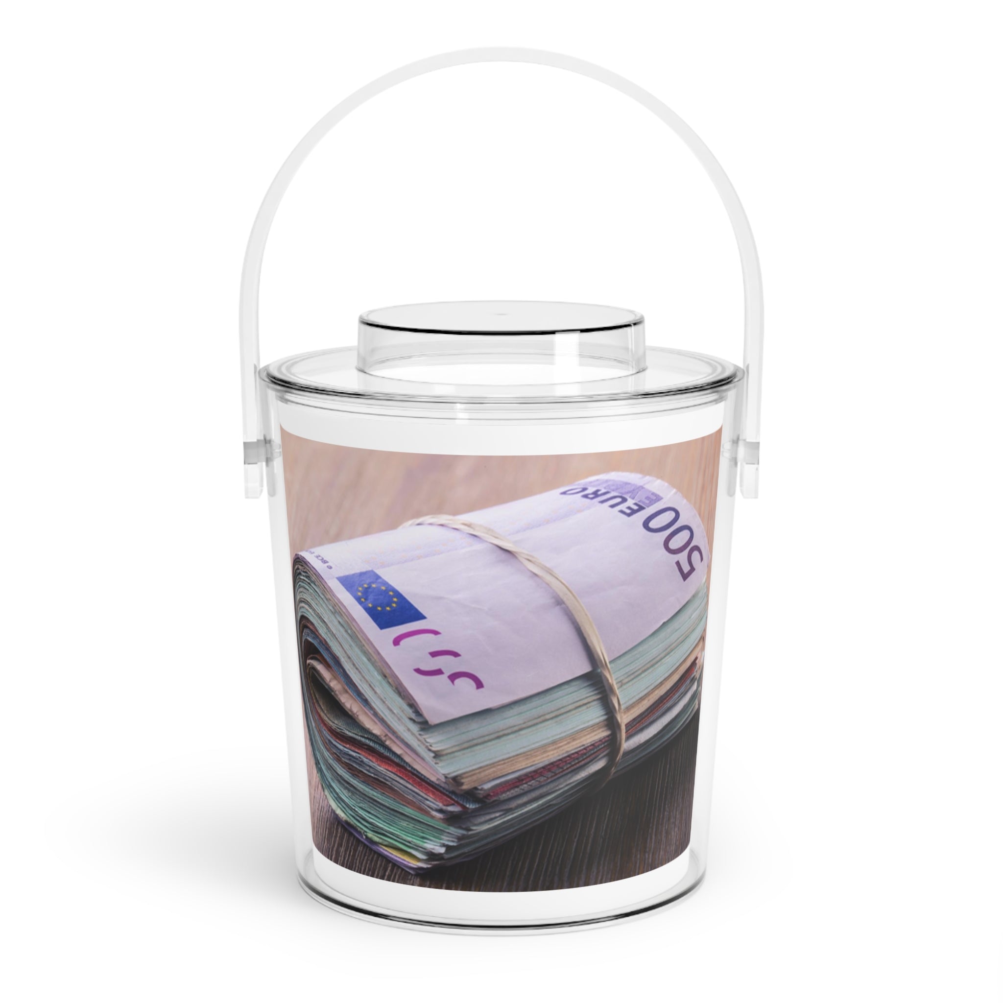 Stack of Euro Banknotes Ice Bucket with Tongs | Money Print Acrylic Ice Bucket