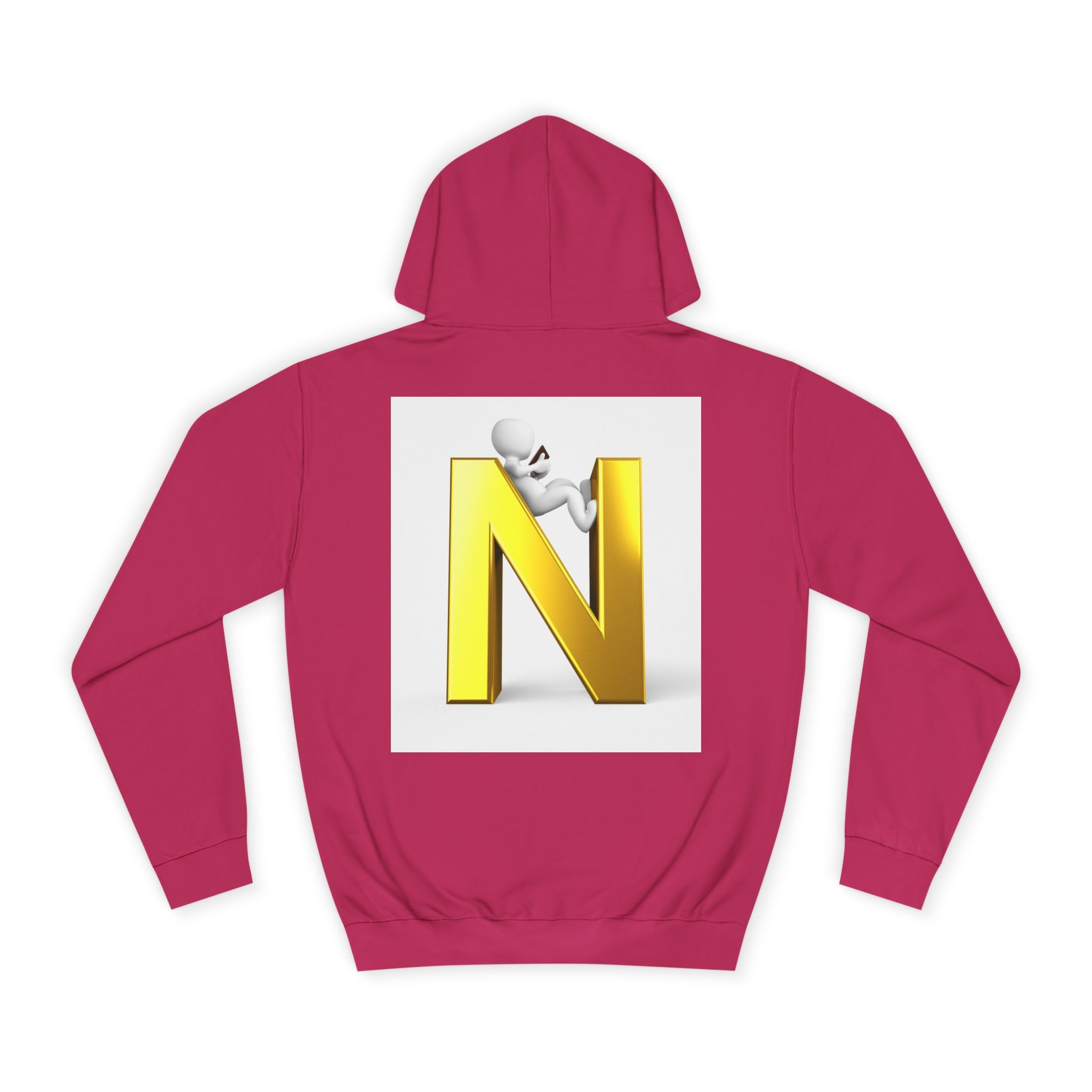 Gold 3D Letter N with Climbing Figure Hoodie | Initial Monogram Pullover