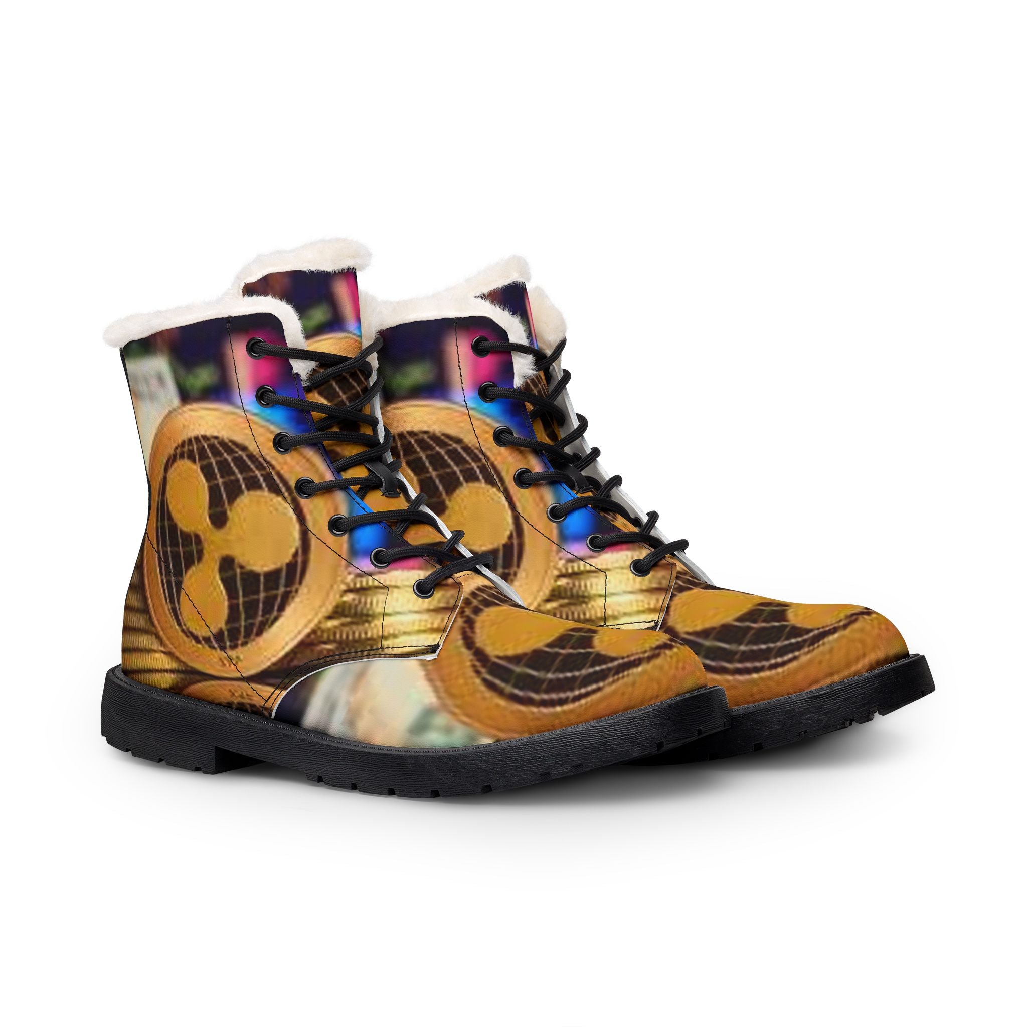 Ripple Crypto Coin Boots | Leather Fur-Lined Boots