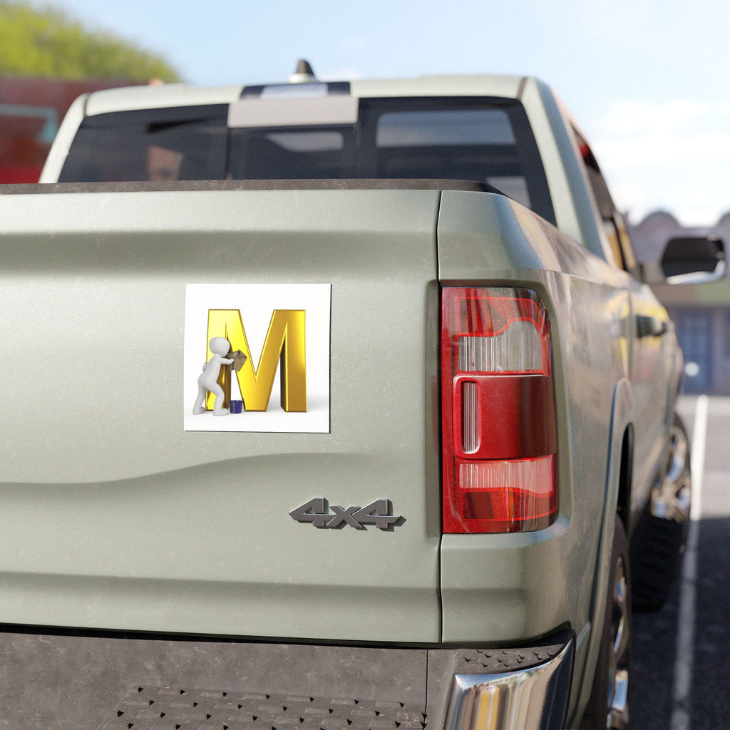 Gold Letter M with Cleaner Illustration Car Magnet