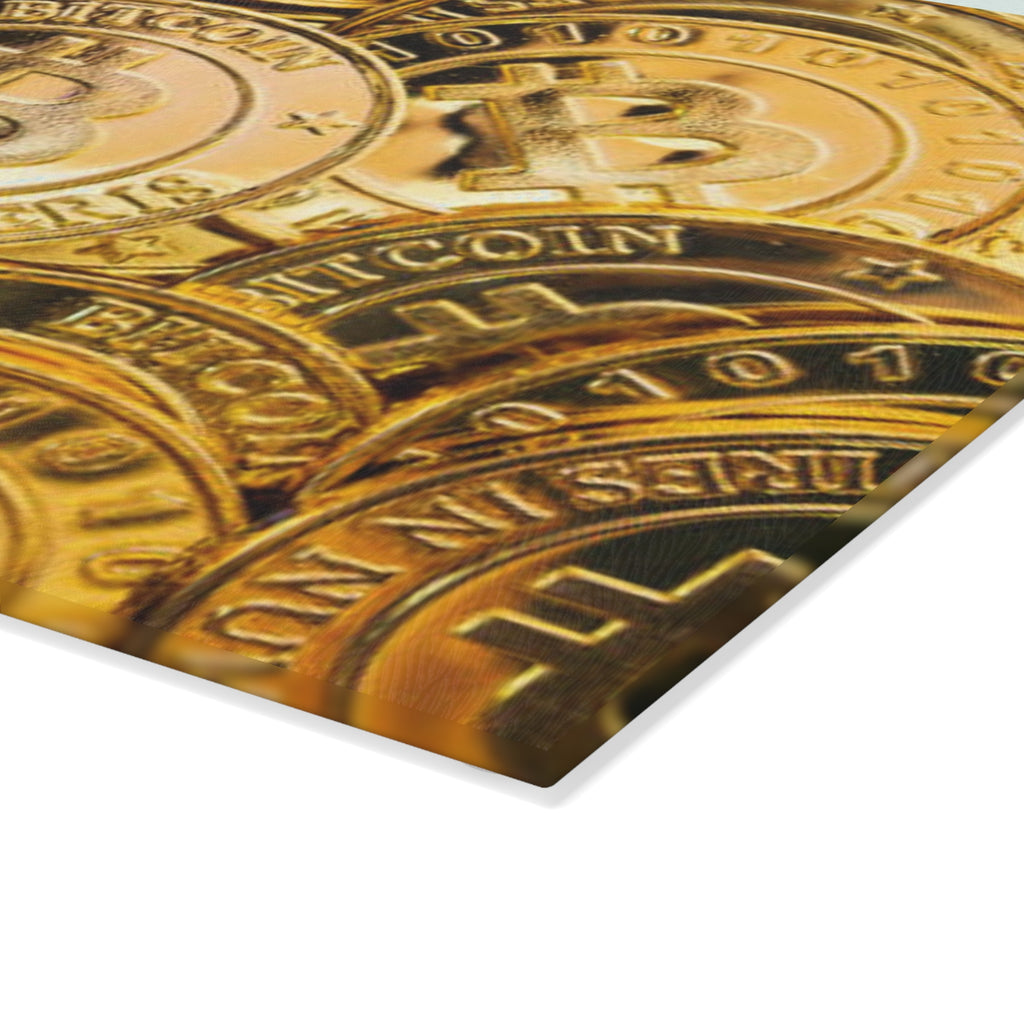 Bitcoin Gold Coins Glass Cutting Board | Cryptocurrency Kitchen Decor