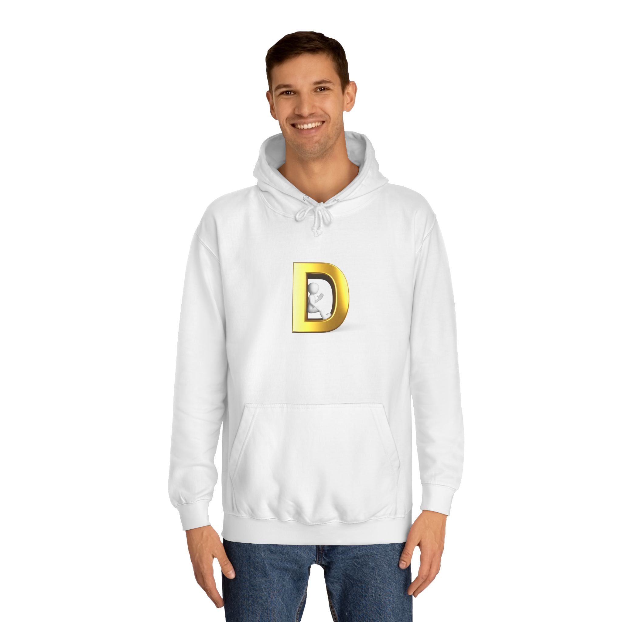 Gold Letter D Hoodie | Monogram Initial Sweatshirt, Metallic 3D Typography