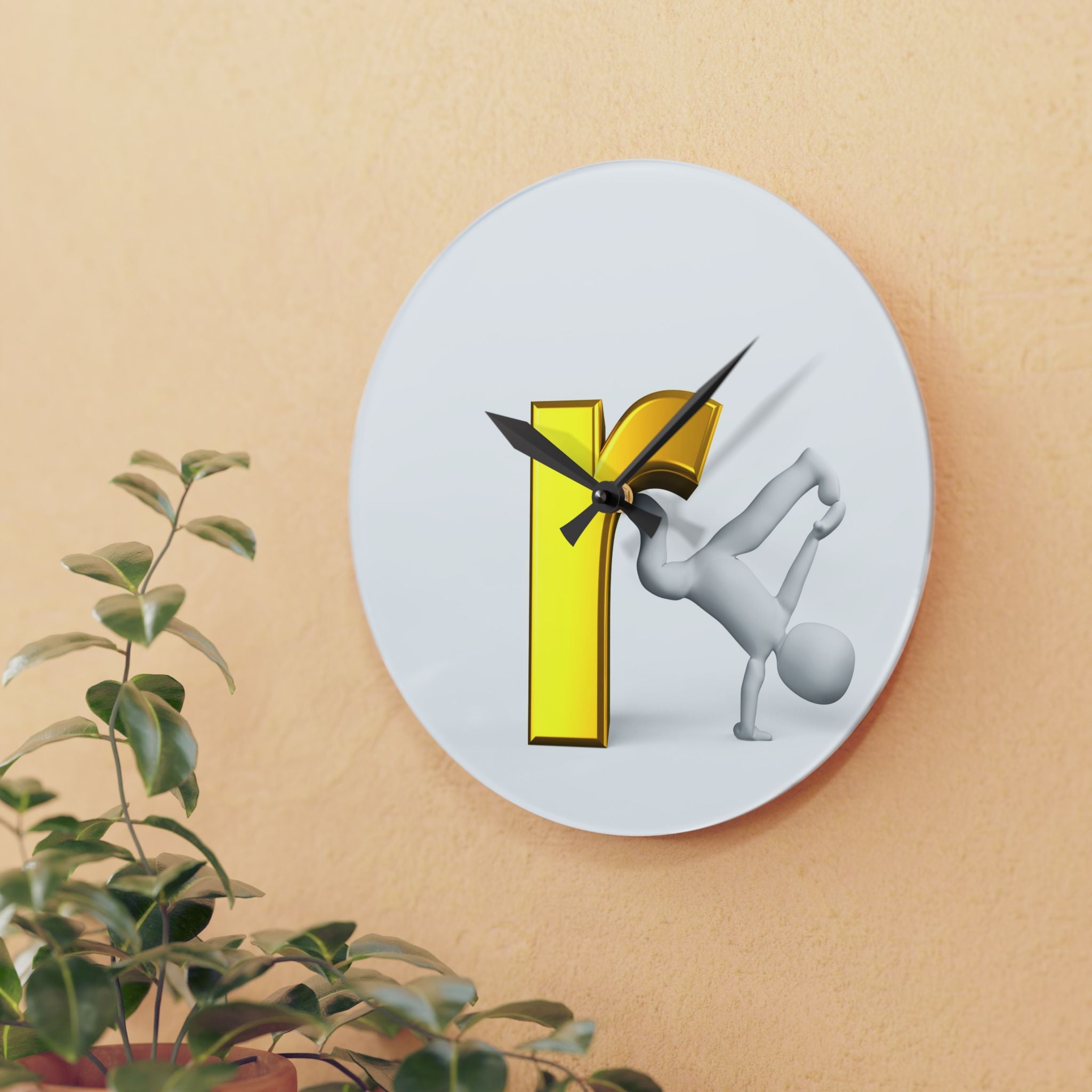 3D Letter R Breakdancer Acrylic Wall Clock | Modern Alphabet Decor