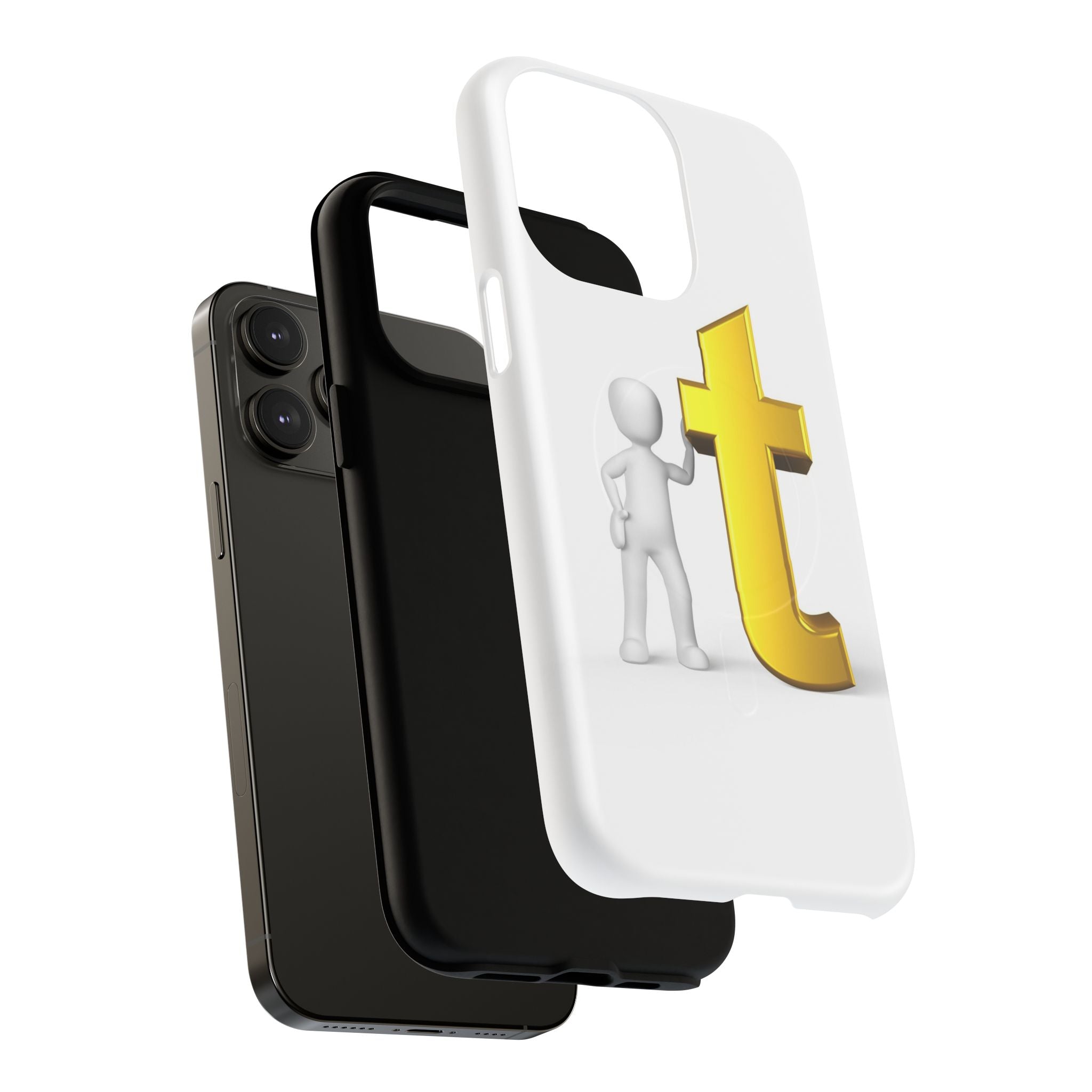 3D Person Leaning on Gold Letter T phone case | Tough Magnetic Case