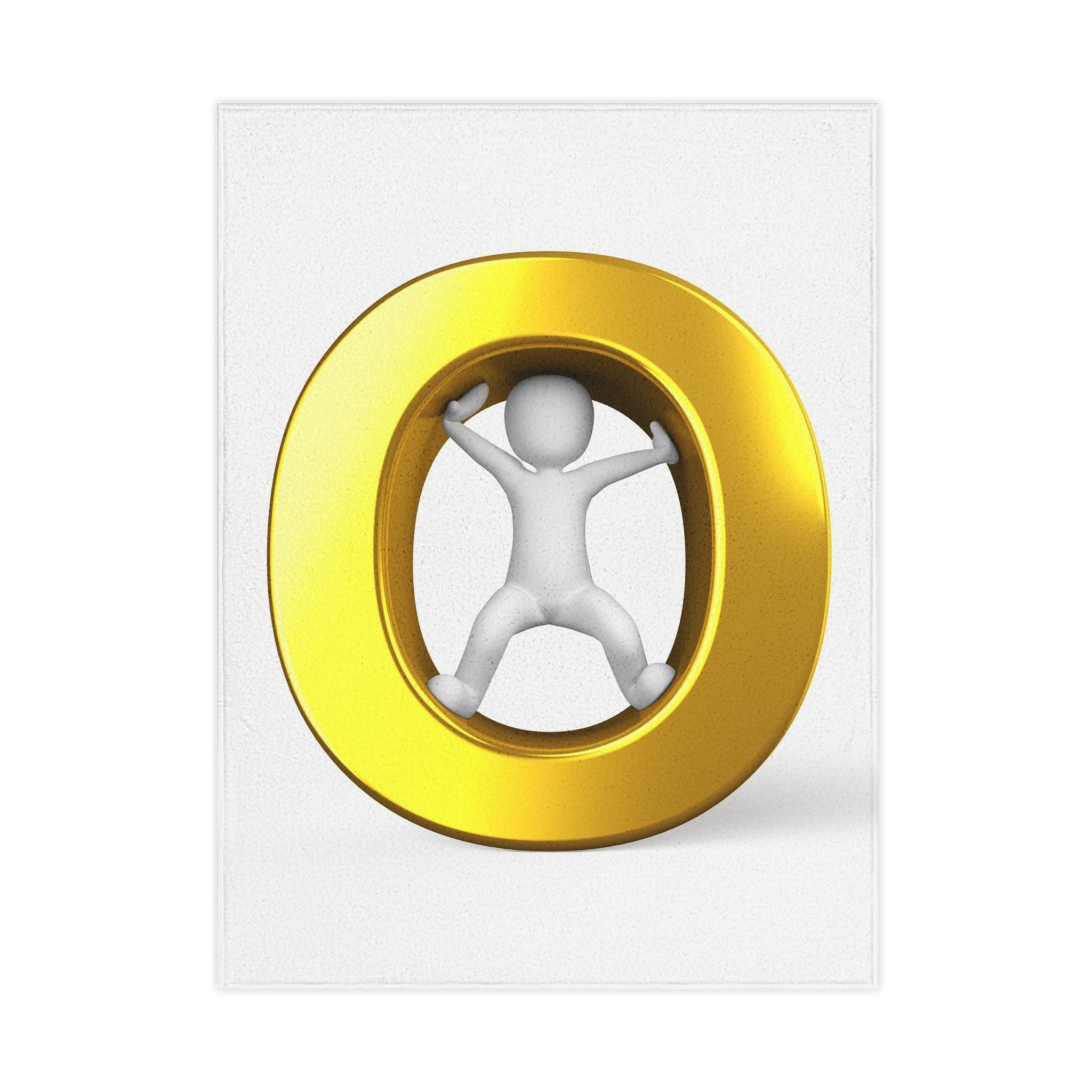 Gold Letter O with Playful Baby Figure Toddler Blanket | Alphabet Nursery