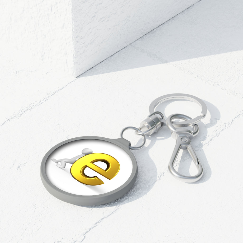 3D Gold Letter e Keyring Tag | Round Metal Keychain