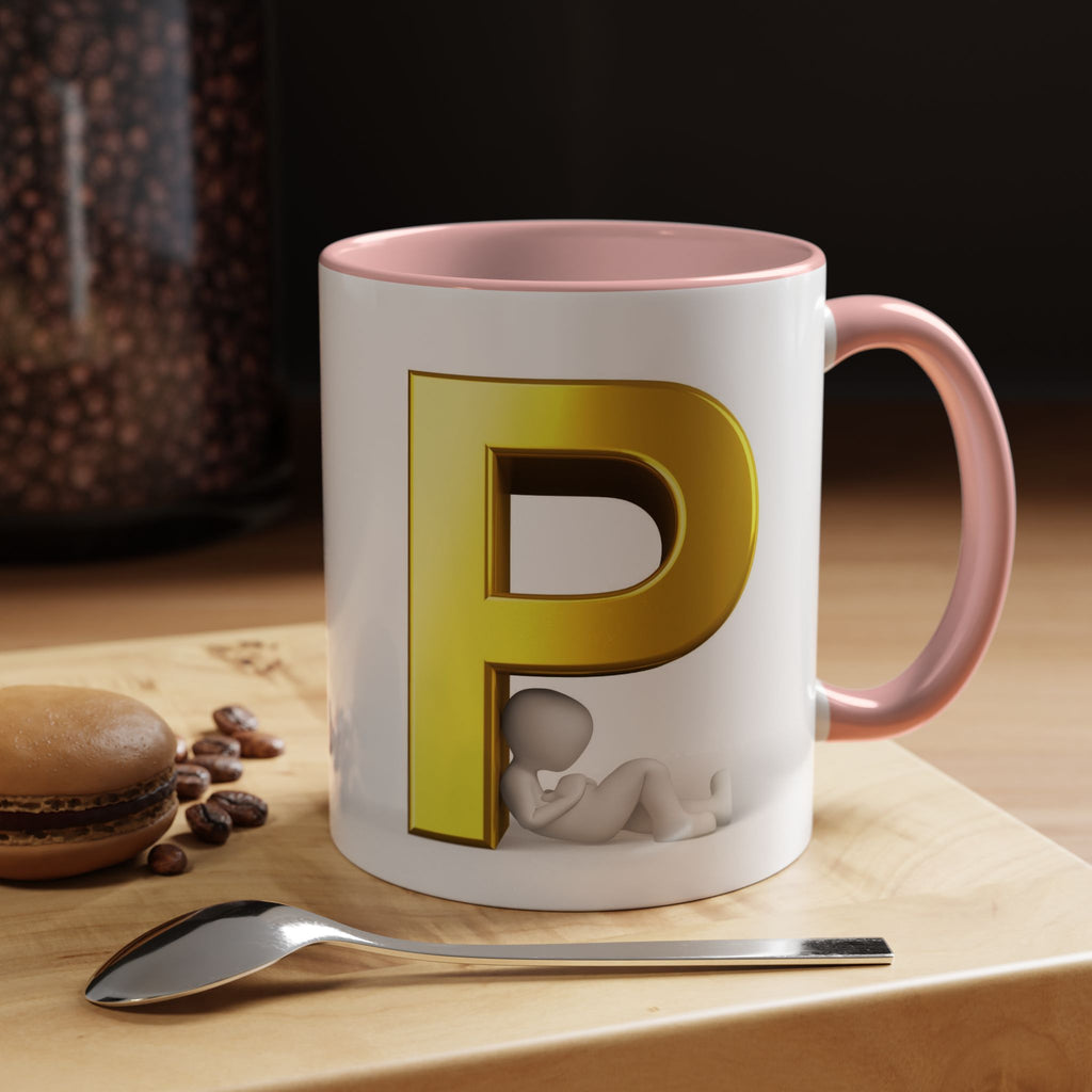Mug Lettre P dorée avec silhouette relaxante | Mug à café avec anse colorée 325 ml 445 ml