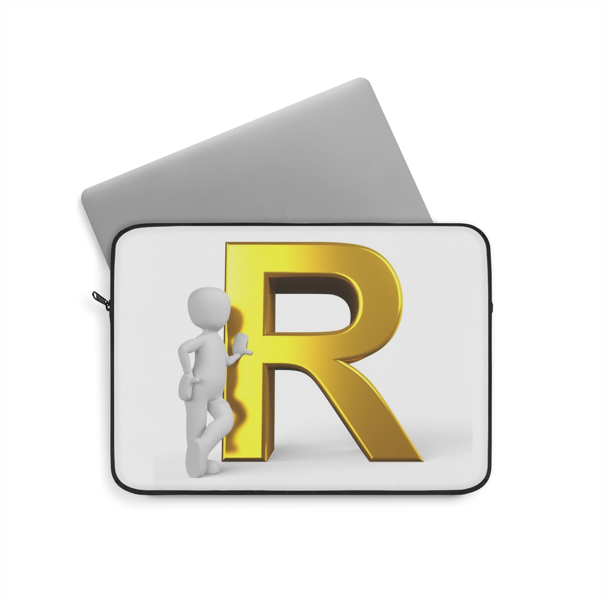 Gold Letter R with 3D Figure Laptop Sleeve | Monogram Initial R