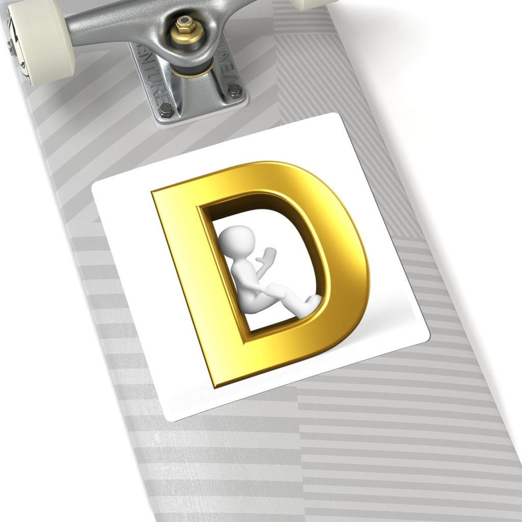 Gold Letter D with Sitting Figure Sticker | Kiss-Cut Sticker