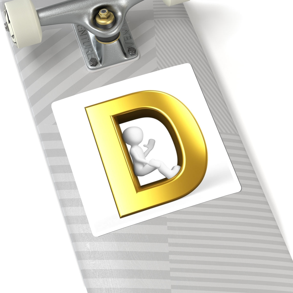 Gold Letter D with Sitting Figure Sticker | Kiss-Cut Sticker