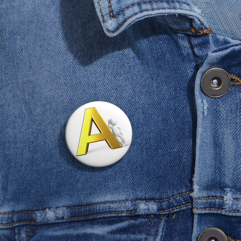 Yellow 3D Letter A Pin Button | Initial Monogram Badge