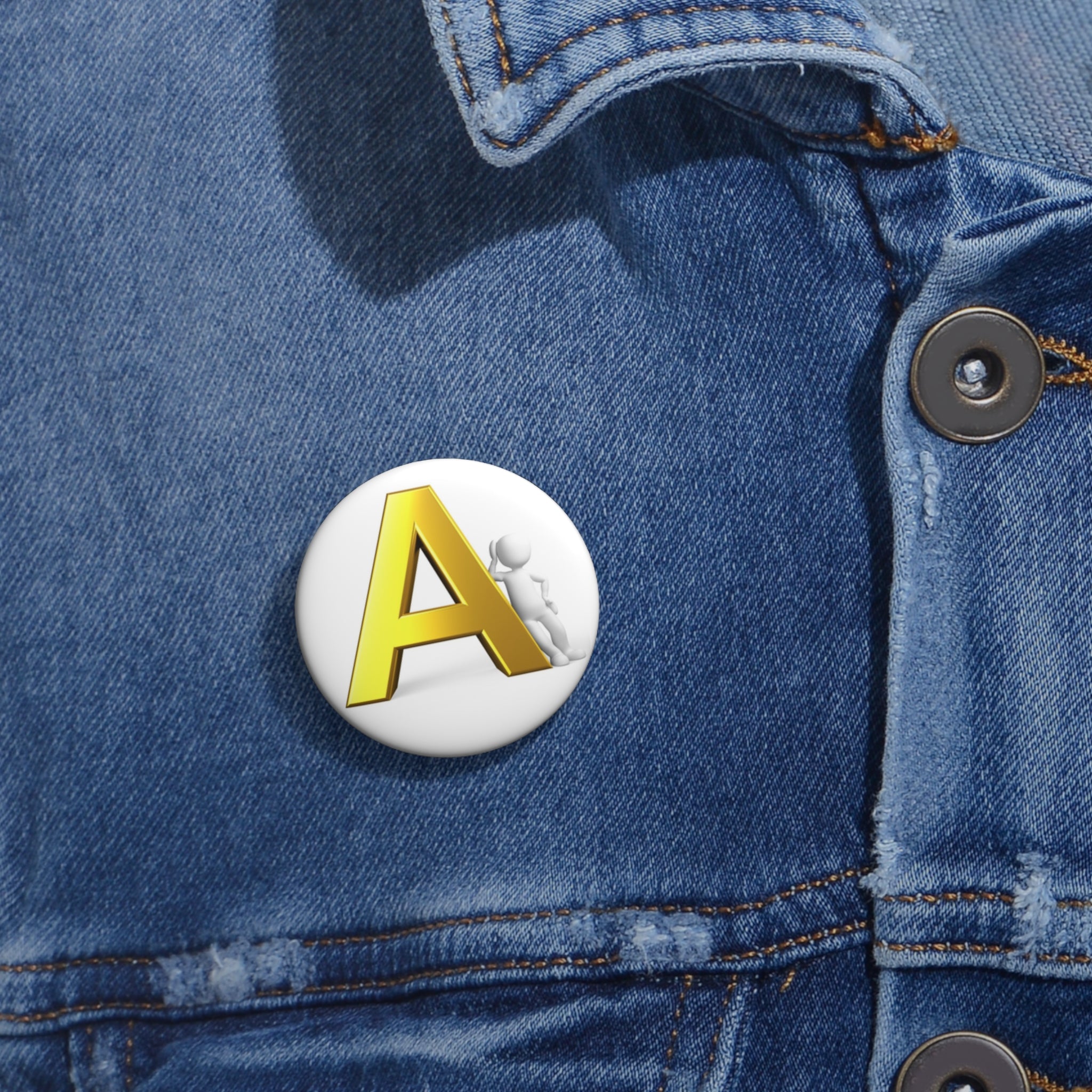 Yellow 3D Letter A Pin Button | Initial Monogram Badge