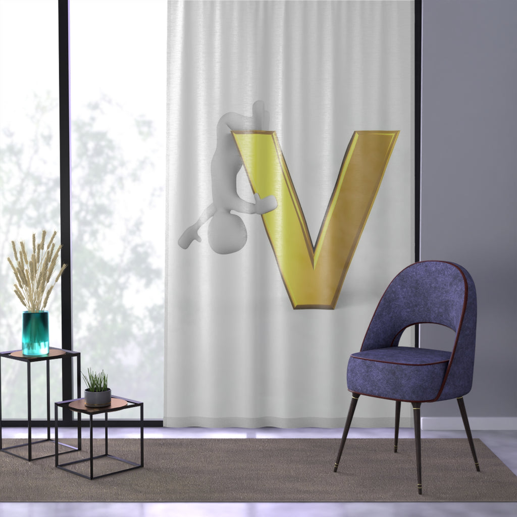 Golden Letter V with Climbing Figure Window Curtain | Monogram Initial Panel