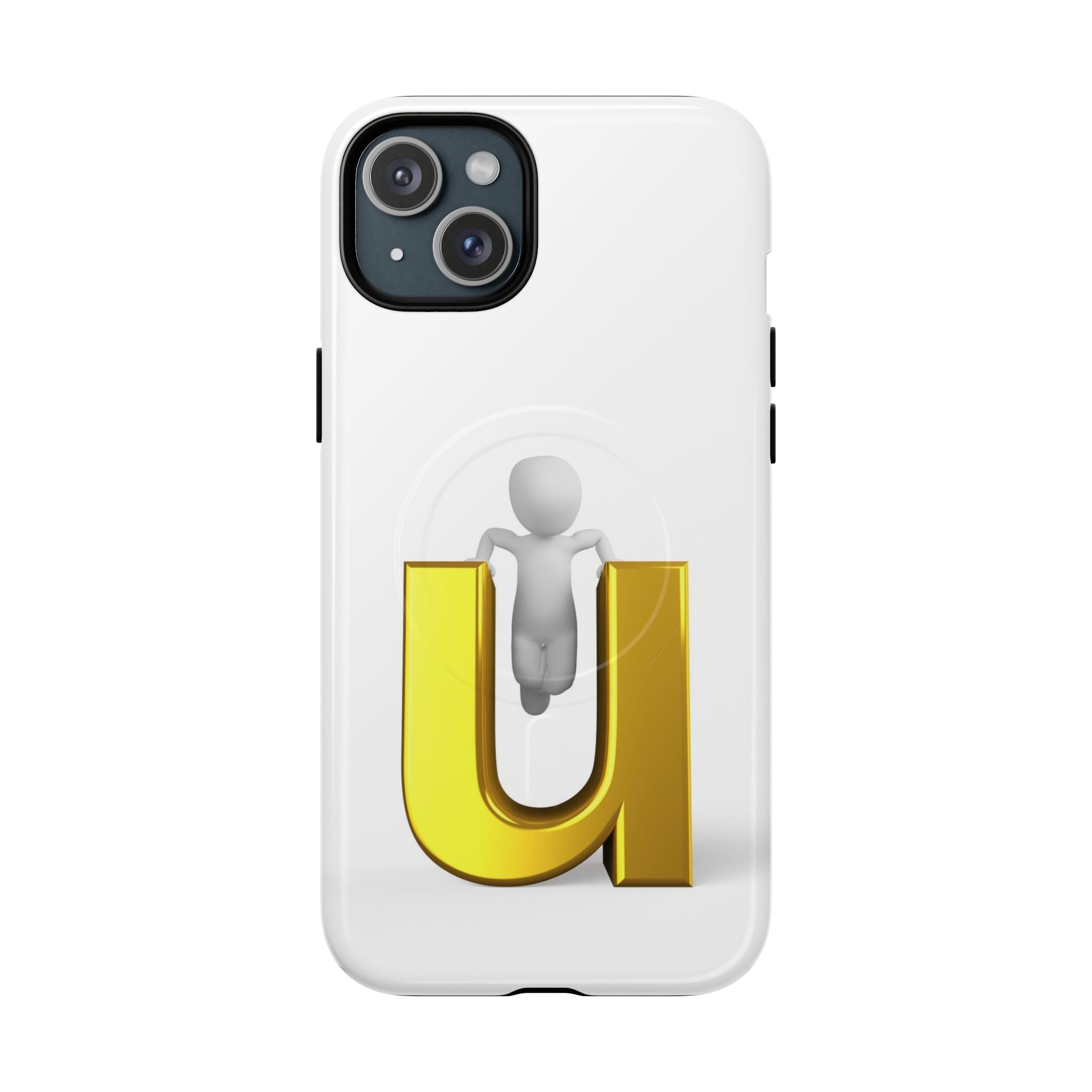 Coque de téléphone 3D Personnage avec Lettre U Dorée | Coque Magnétique Robuste