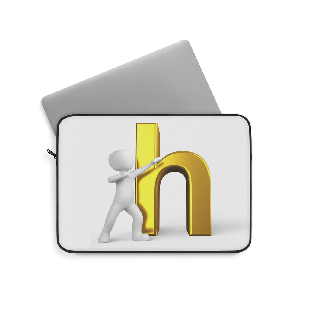 3D Figure Pushing Golden Letter h Laptop Sleeve | Letter H Typography Case