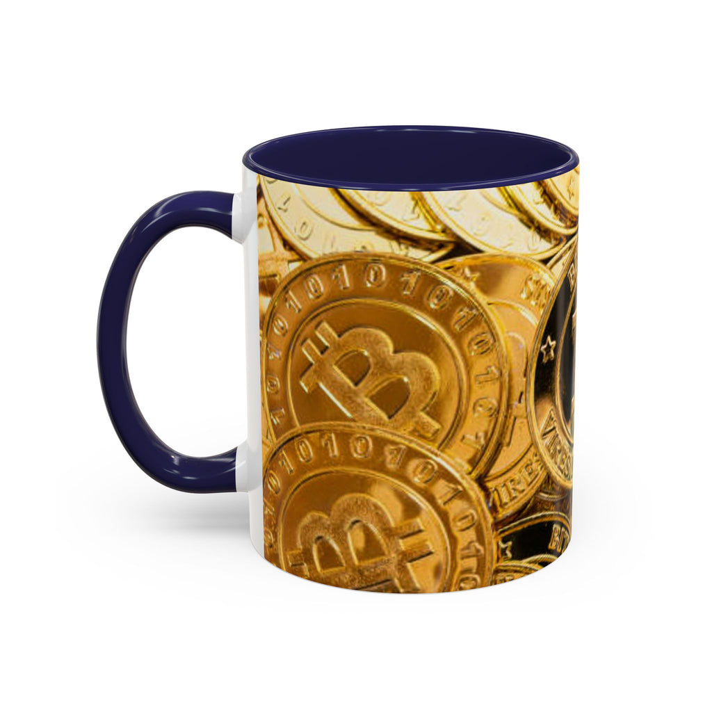 Bitcoin Coin Pattern Accent Coffee Mug | Cryptocurrency Coffee Mug