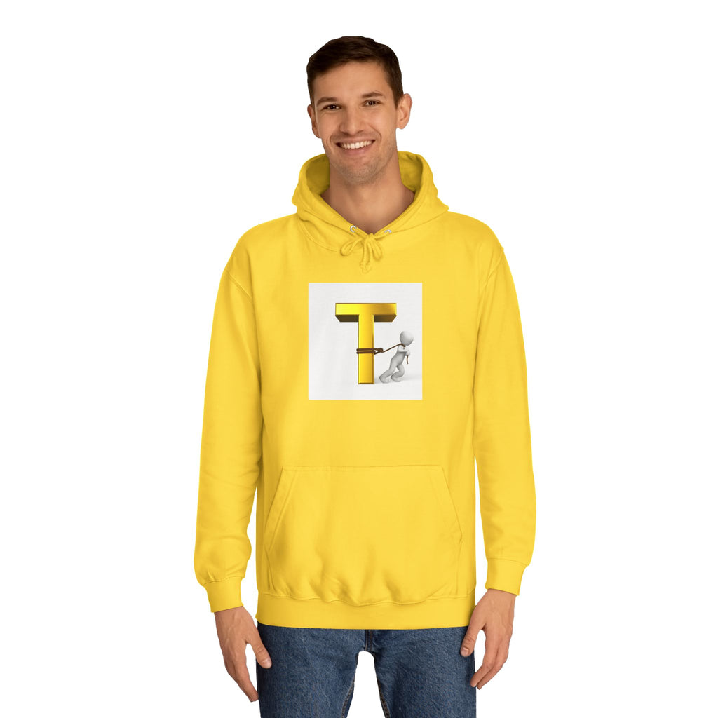 Letter T Mascot Pulling Block T Hoodie | Monogram Initial T Sweatshirt
