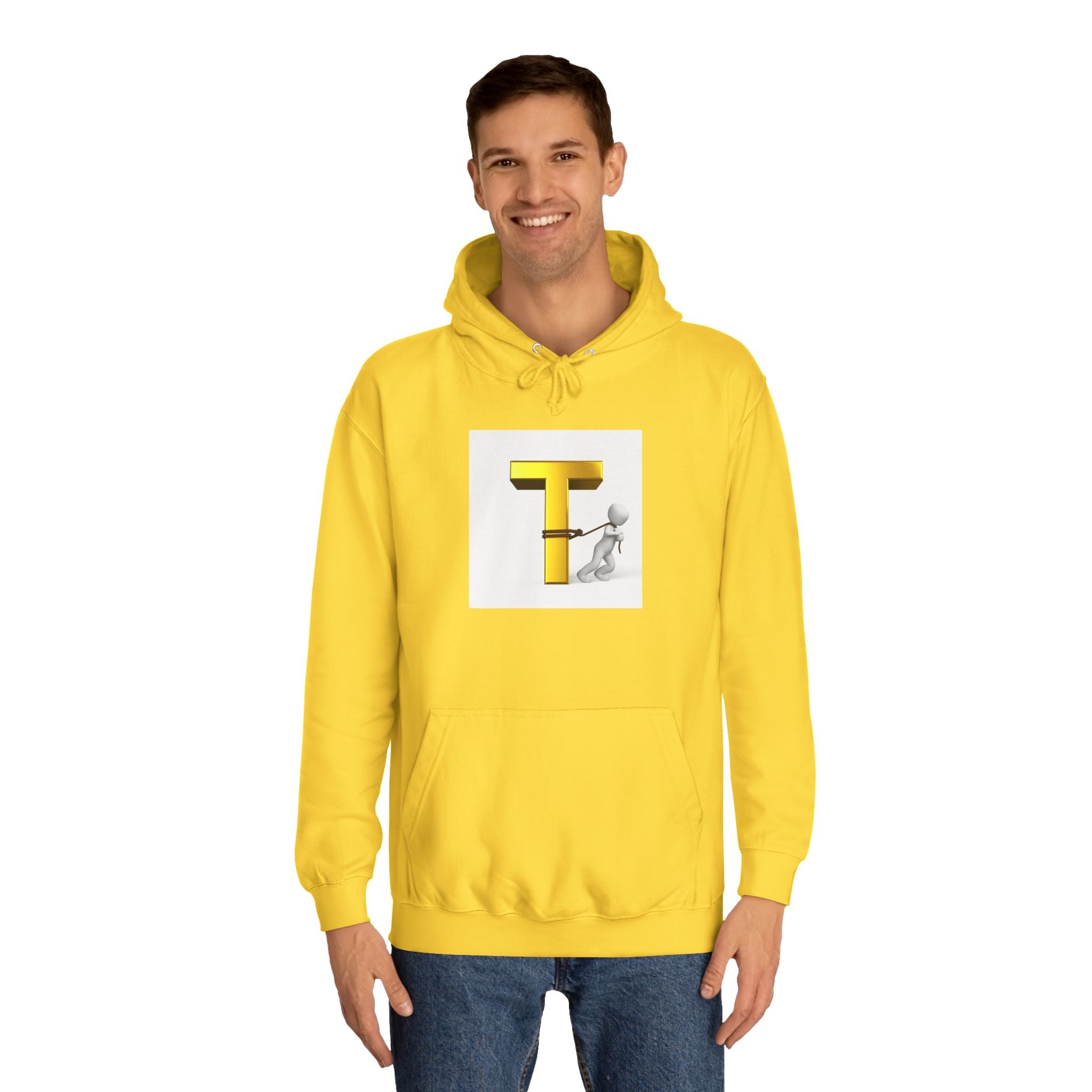 Letter T Mascot Pulling Block T Hoodie | Monogram Initial T Sweatshirt