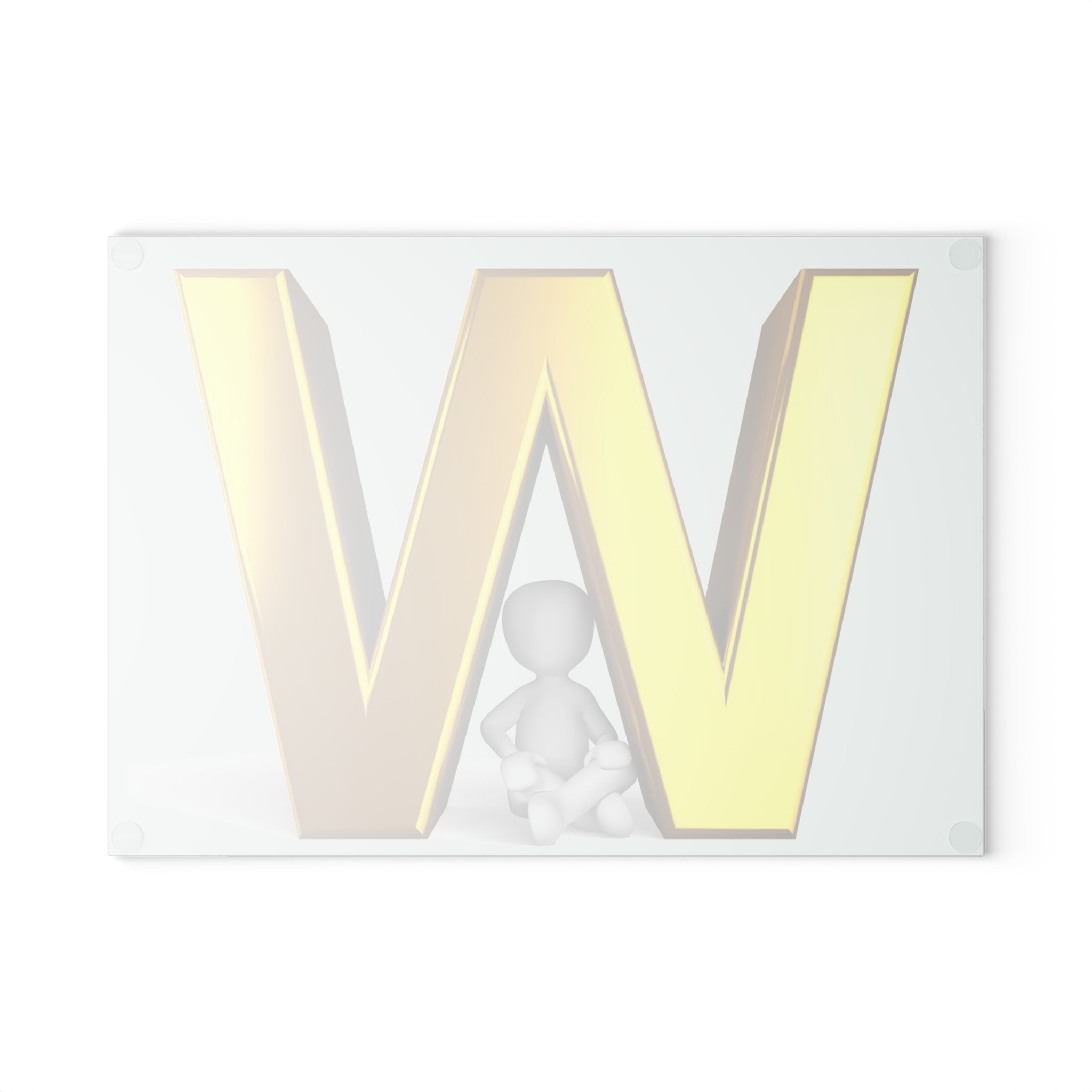Gold Letter W with Sitting Figure Glass Cutting Board | Monogram Kitchen Decor