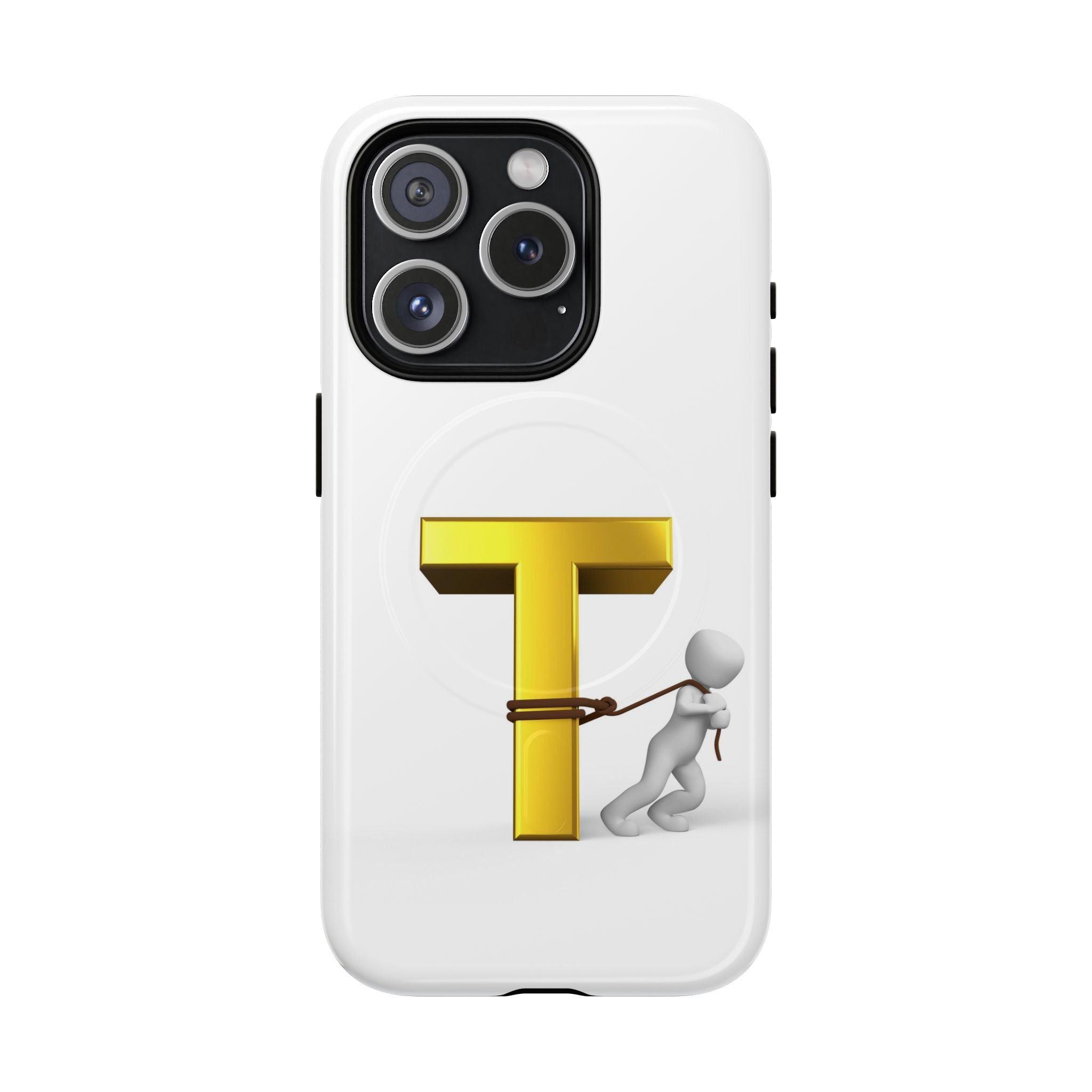 Coque de téléphone Lettre T en or avec personnage tirant | Coque magnétique résistante