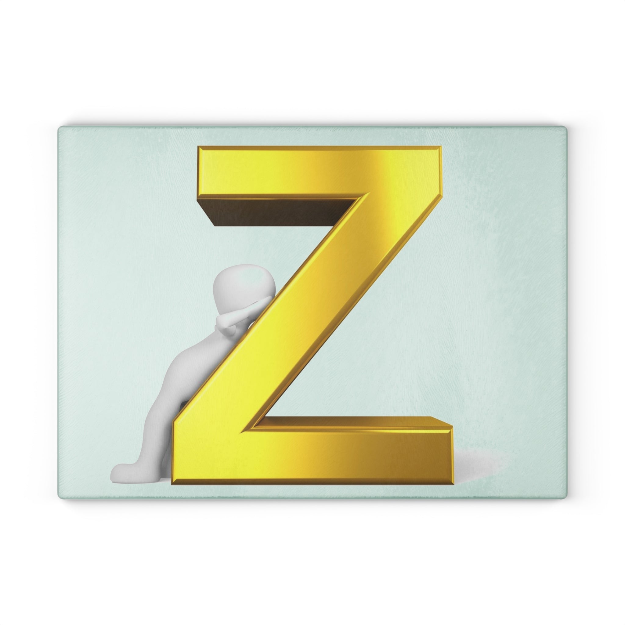 Gold Letter Z with Figure Glass Cutting Board | Monogram Initial Kitchen Decor