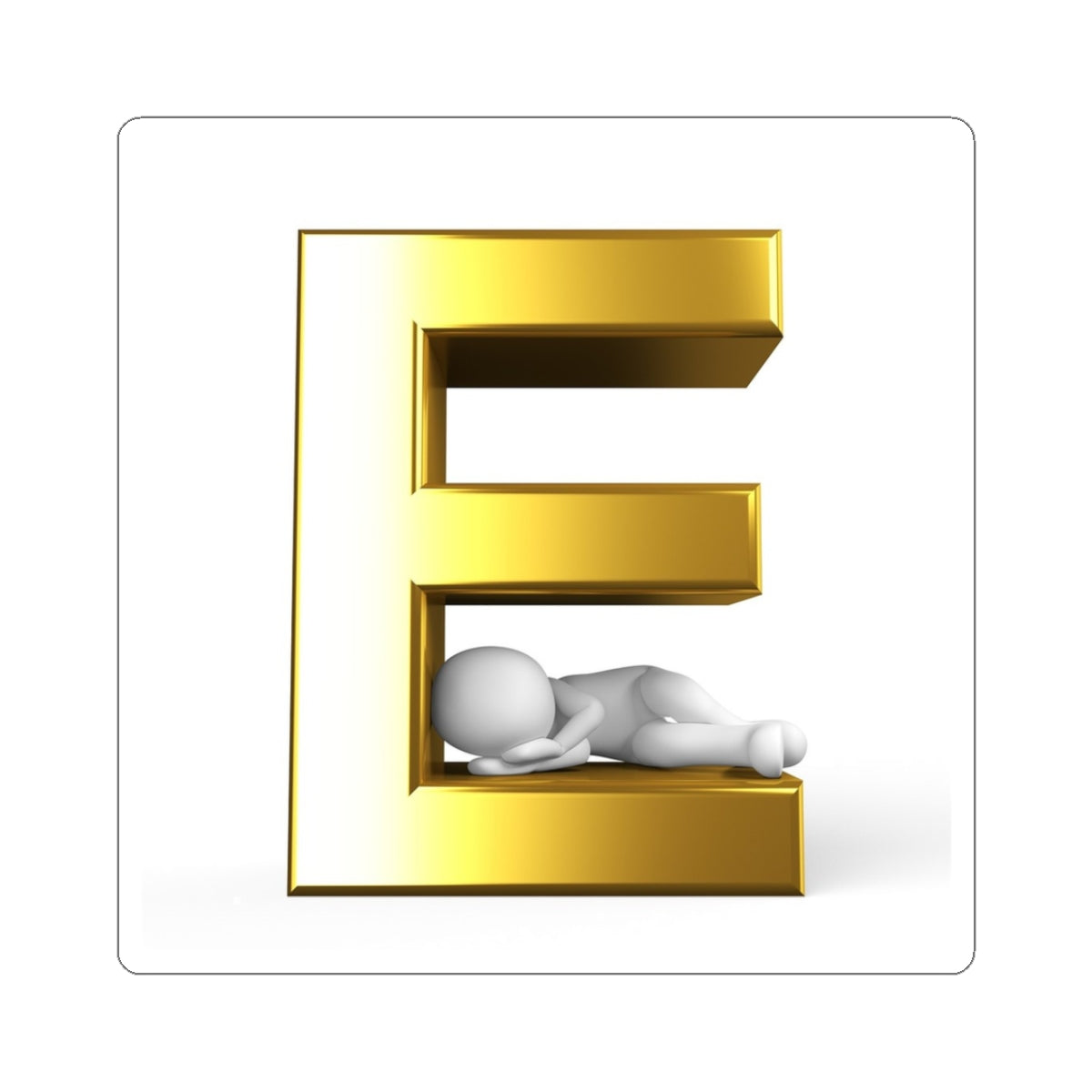 Autocollant Lettre E 3D Or avec Silhouette Endormie