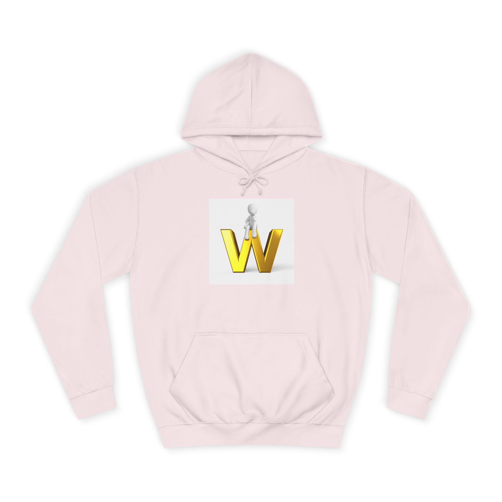 Sweat à capuche lettre W dorée 3D avec figurine assise | Sweat-shirt initiale W