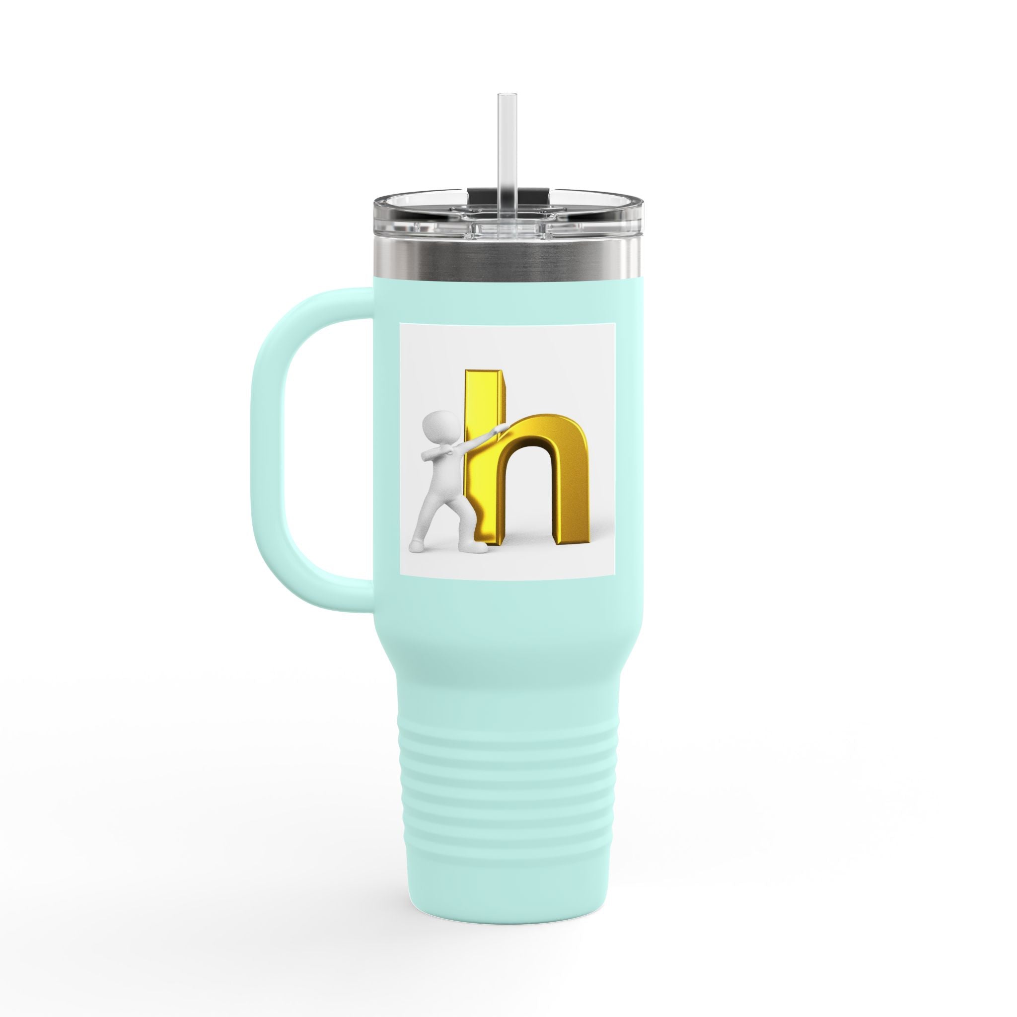 3D Gold Letter H with Figure | Travel Mug