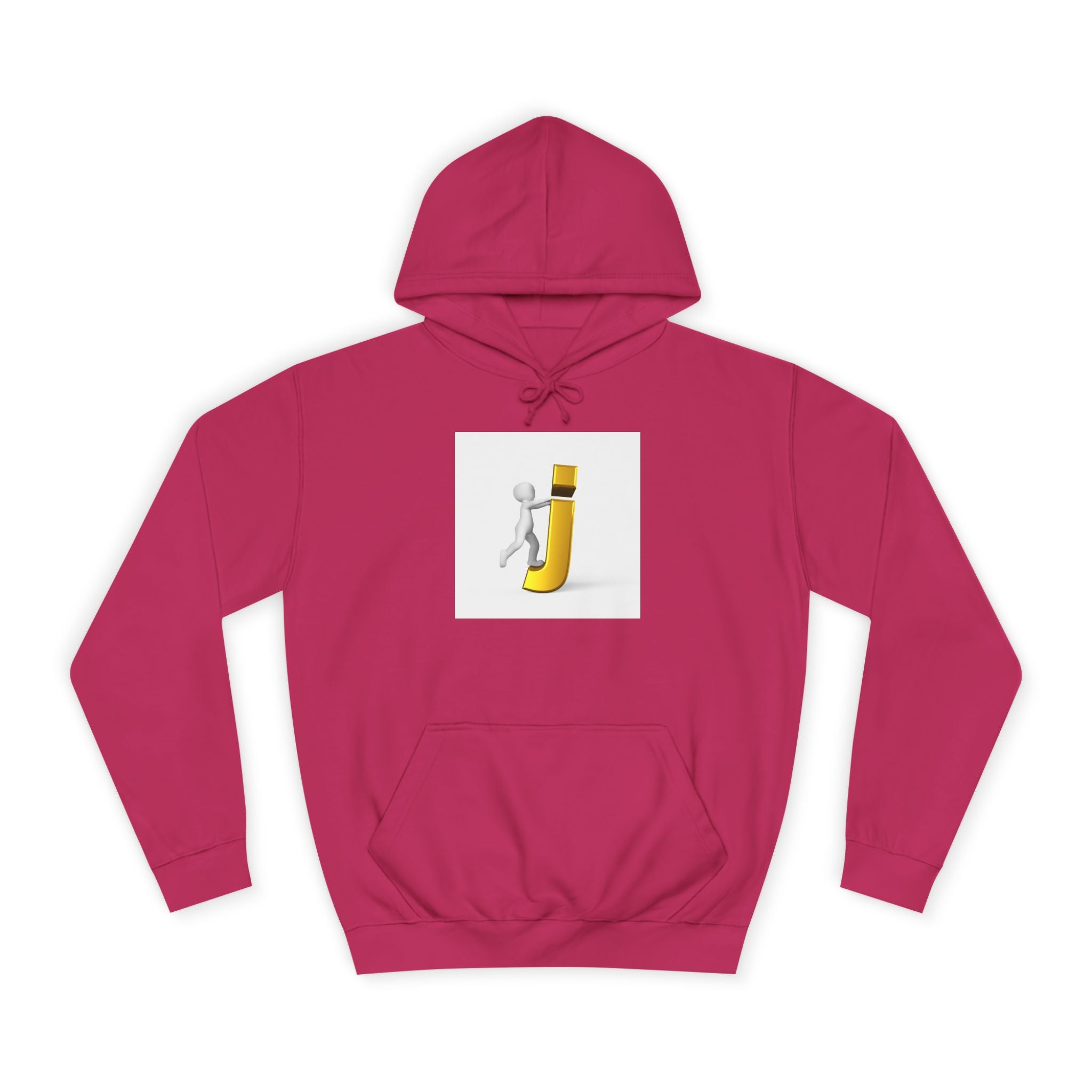 Sweat à capuche en 3D avec figurine bâton sur la lettre J en or | Monogramme initial lettre J