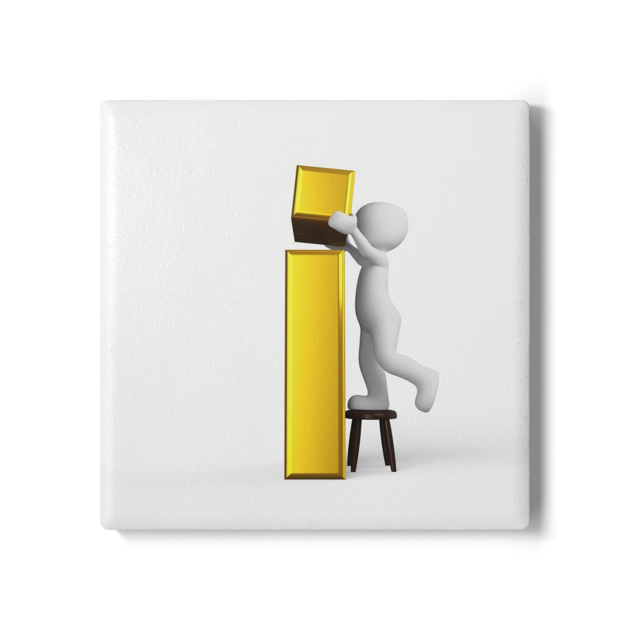 3D Person Building Gold Letter i Ceramic Coaster | Cork Back