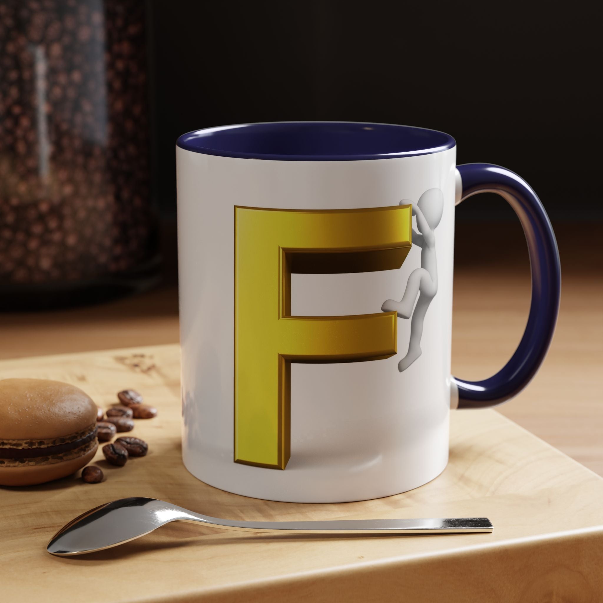 Gold Letter F with Climbing Figure Mug | Accent Coffee Mug 11oz 15oz
