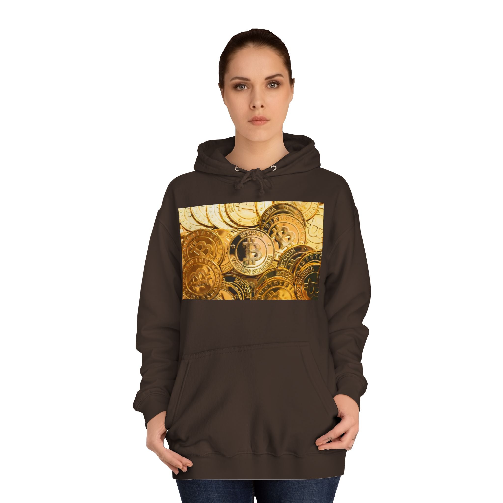 Golden Bitcoin Coins Hoodie | Crypto Cryptocurrency Crypto Art, Digital Currency Apparel