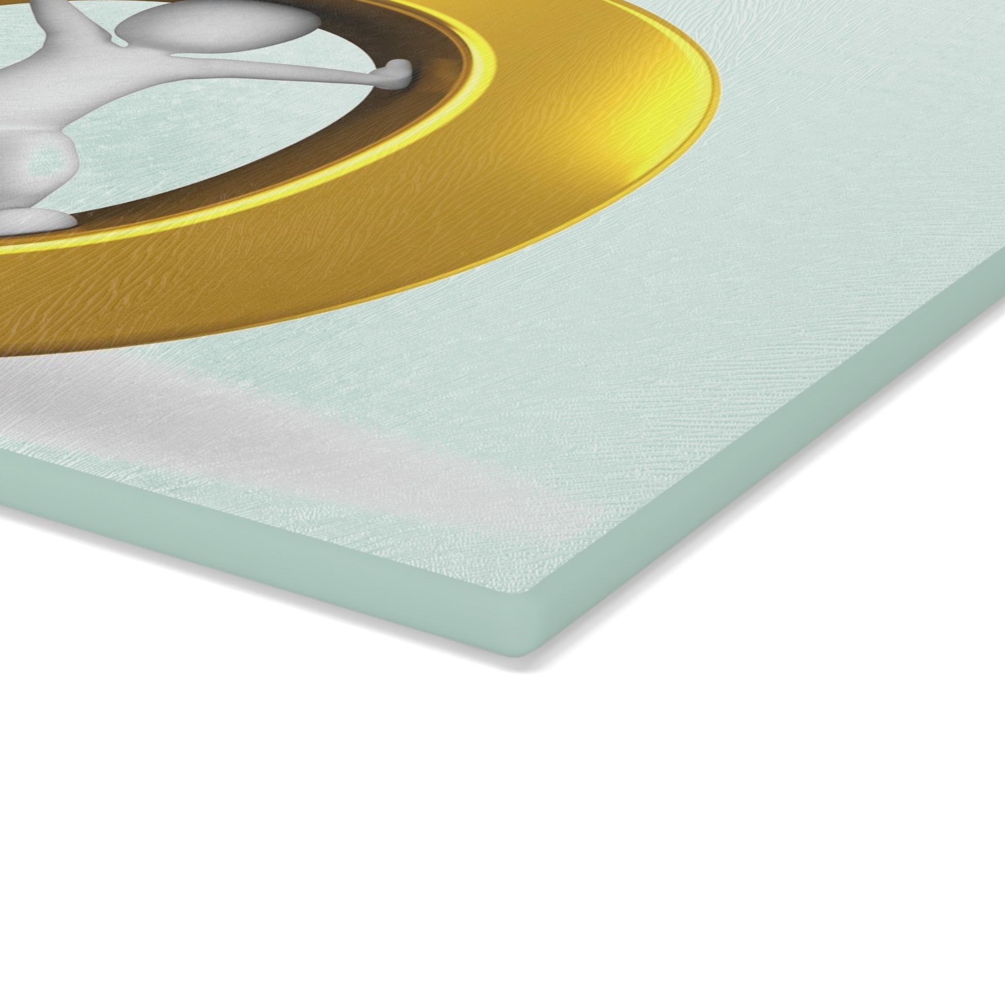 3D Stick Figure Pushing Gold O Letter Glass Cutting Board | Kitchen Art, Modern Decor