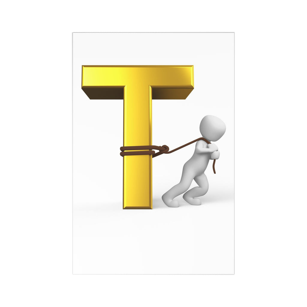 3D Gold Letter T with Person Illustration Postcards (7 pcs)