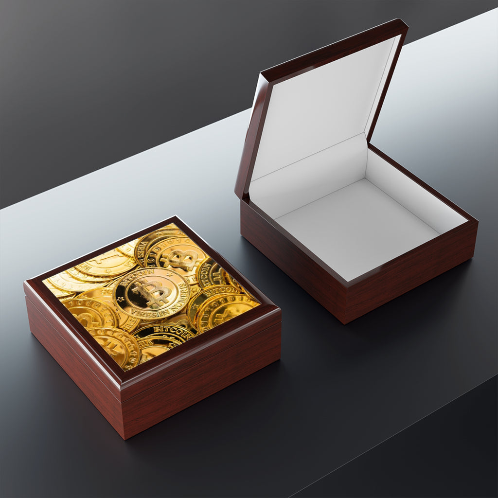 Bitcoin Coin Pattern Jewelry Box | Cryptocurrency Luxe Coin Design