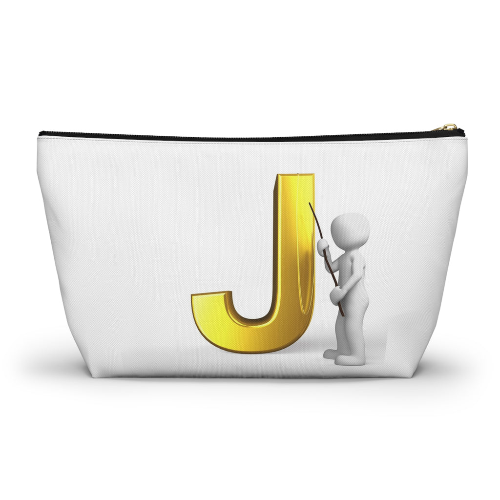 Gold Letter J with Pointing Character Accessory Pouch | Monogram Makeup Bag