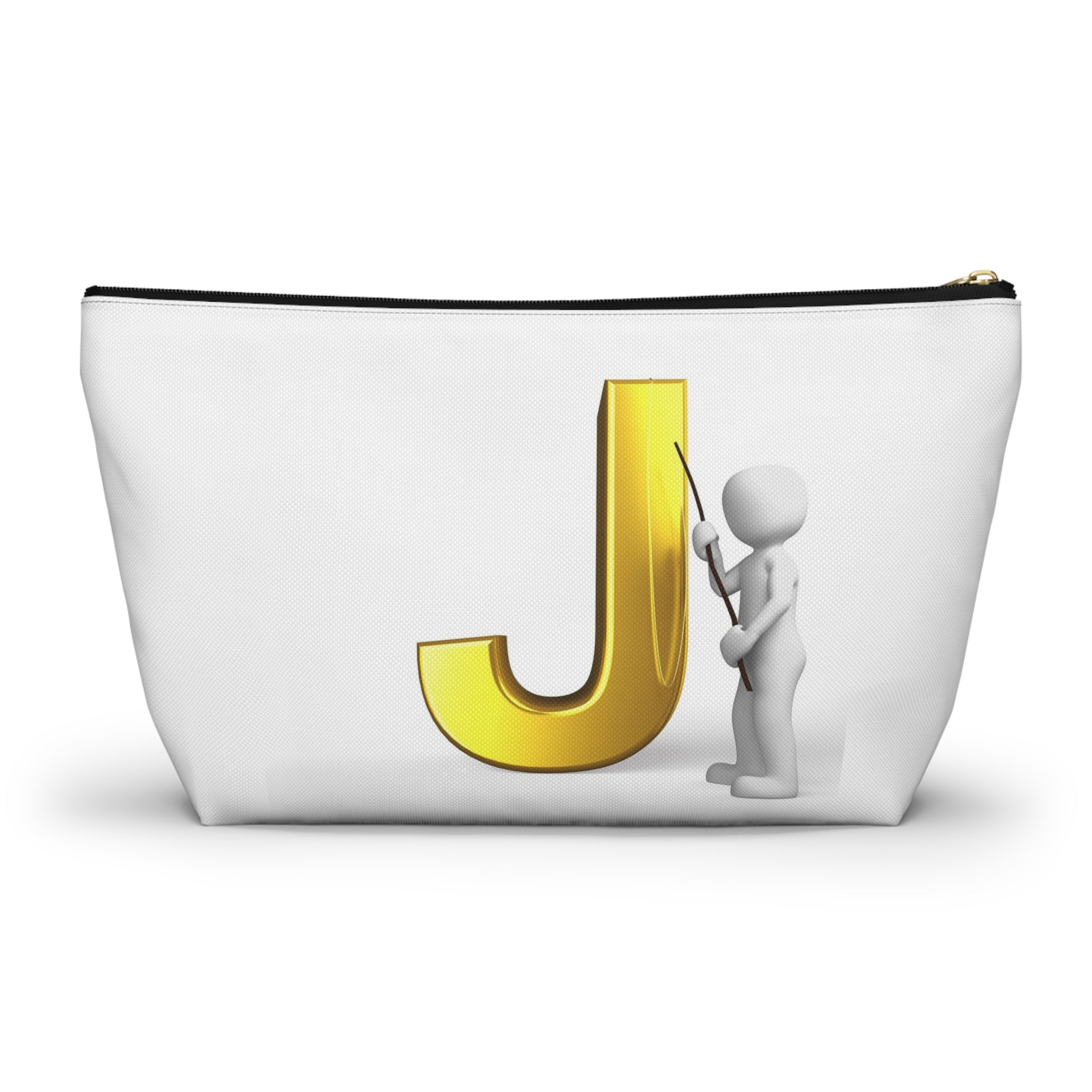 Gold Letter J with Pointing Character Accessory Pouch | Monogram Makeup Bag