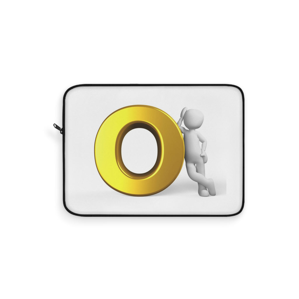 3D Gold Letter O with Leaning Figurine Laptop Sleeve | Initial O
