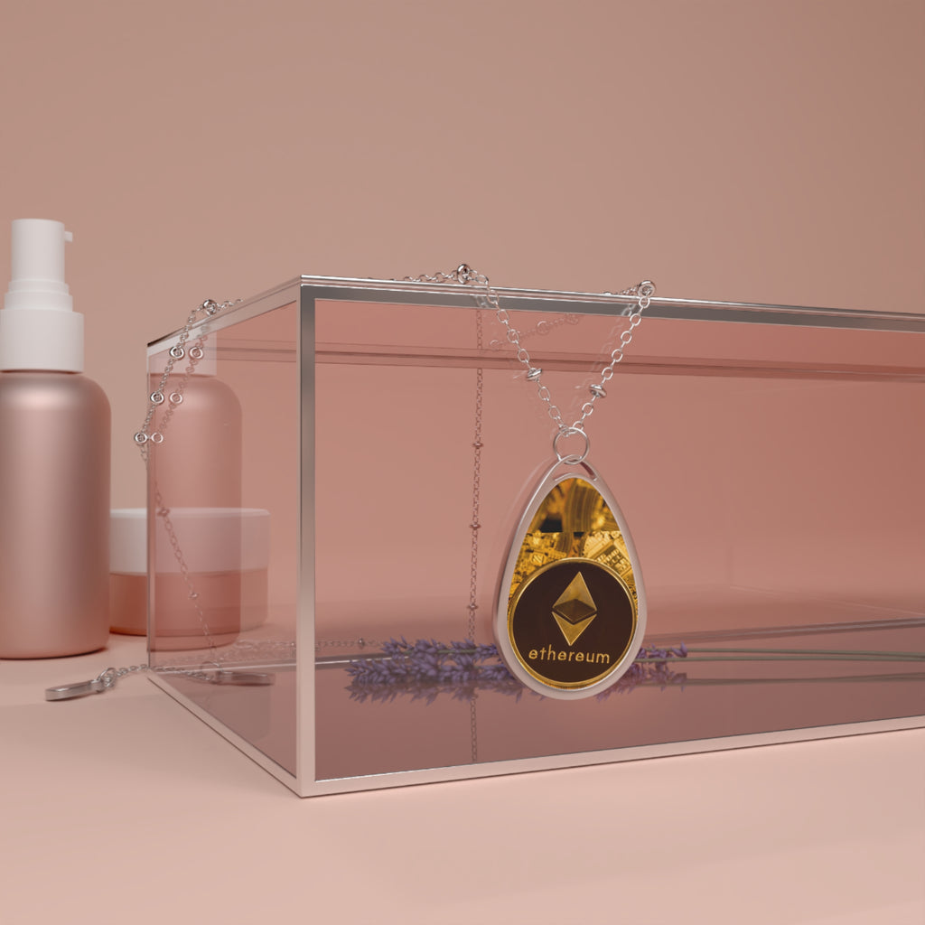 Ethereum Oval Necklace Pendant — Crypto Jewelry Teardrop Charm