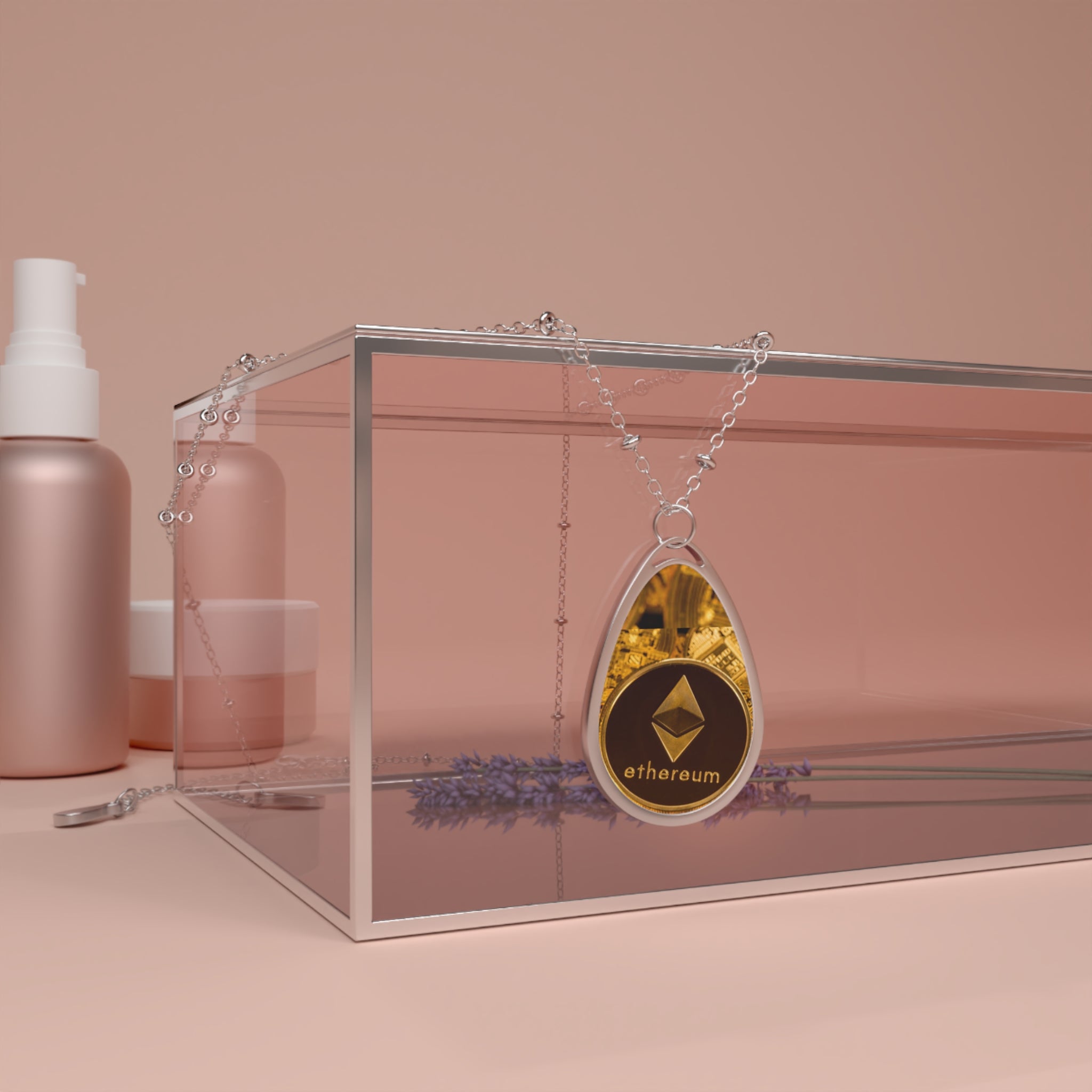 Ethereum Oval Necklace Pendant — Crypto Jewelry Teardrop Charm