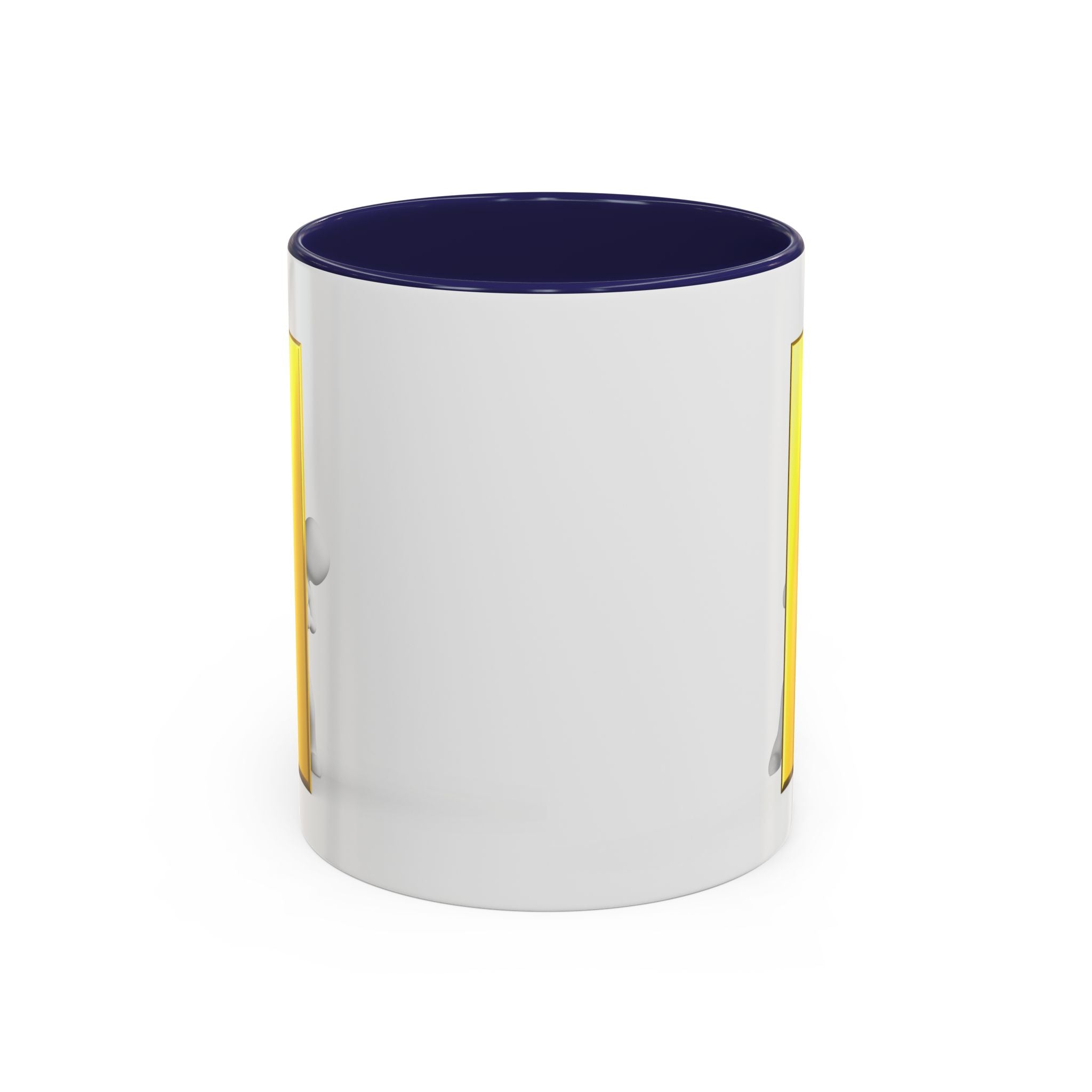 Mug en céramique avec bonhomme allumette jetant un coup d'œil derrière la lettre i dorée | Tasse à café avec anse et intérieur contrastants