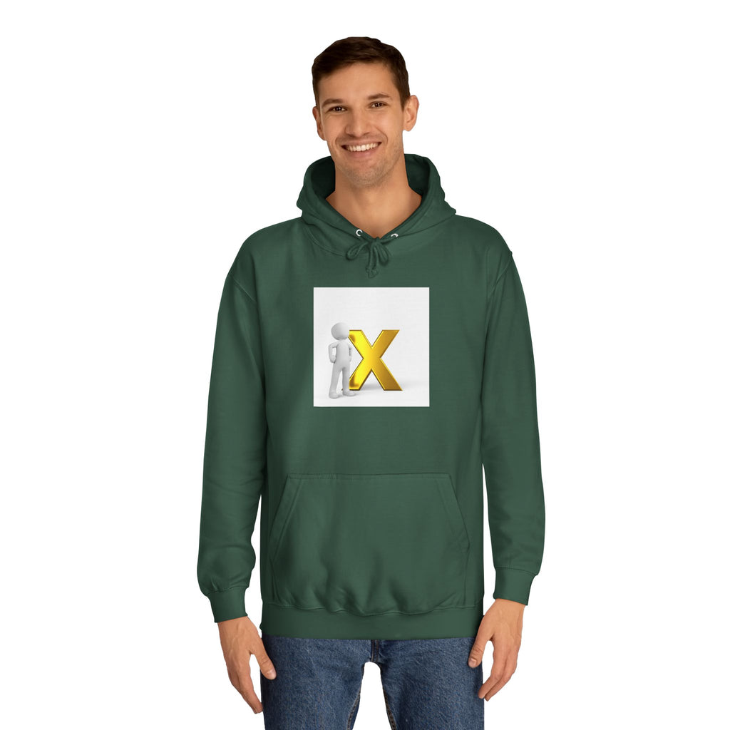 3D Figure Leaning on Gold X Hoodie | Letter X Initial Pullover