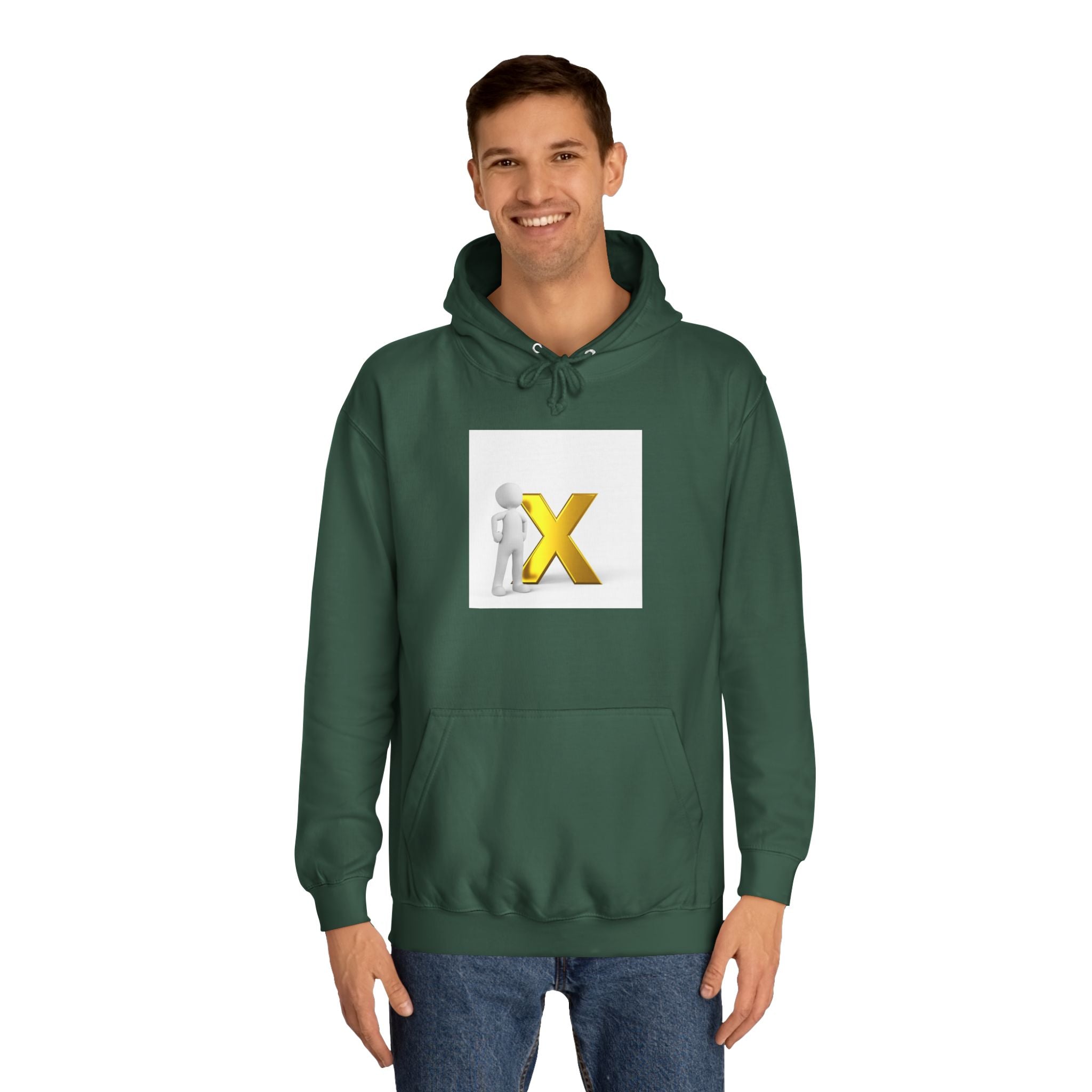 3D Figure Leaning on Gold X Hoodie | Letter X Initial Pullover