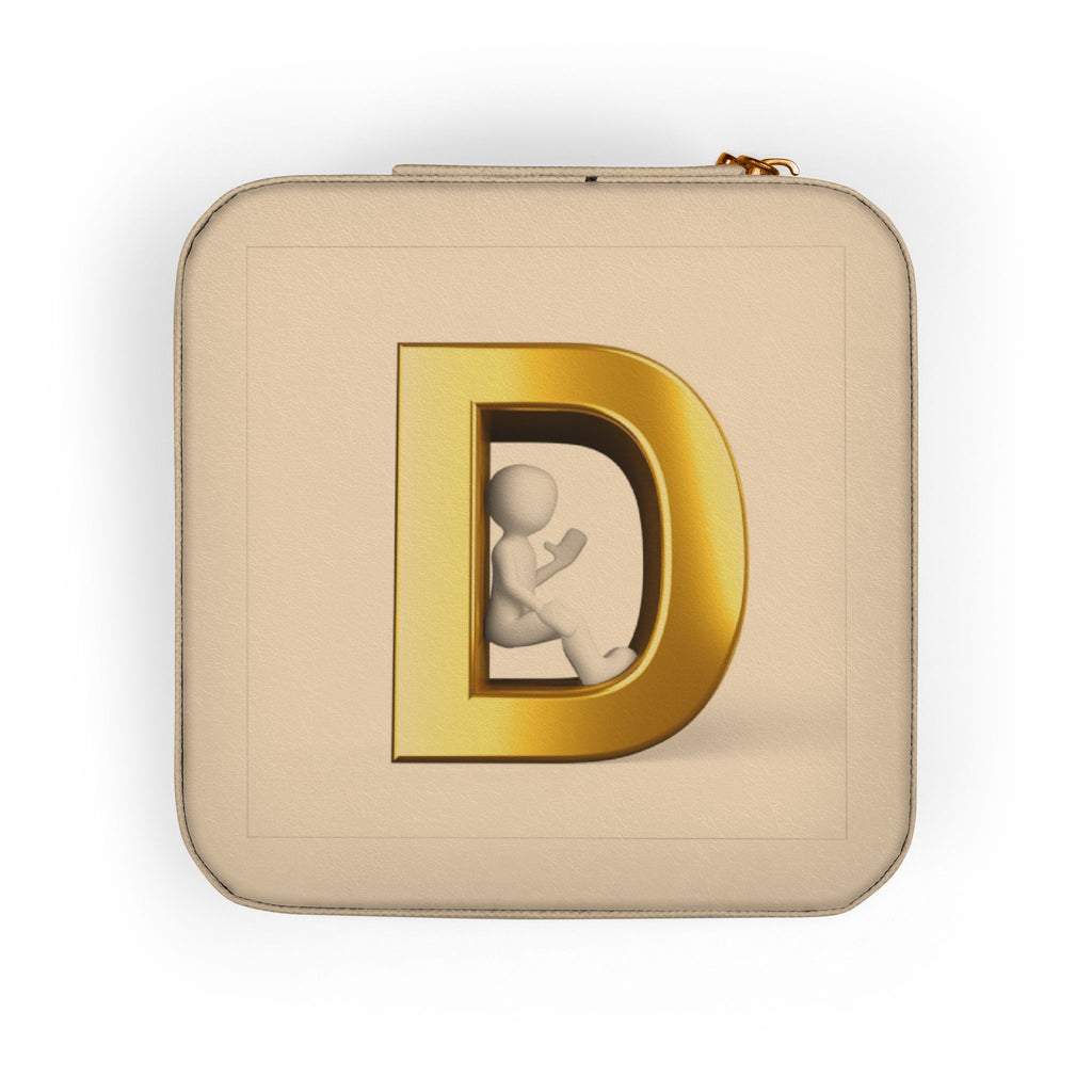 Gold Monogram D Jewelry Travel Case | Compact Pink Jewelry Box