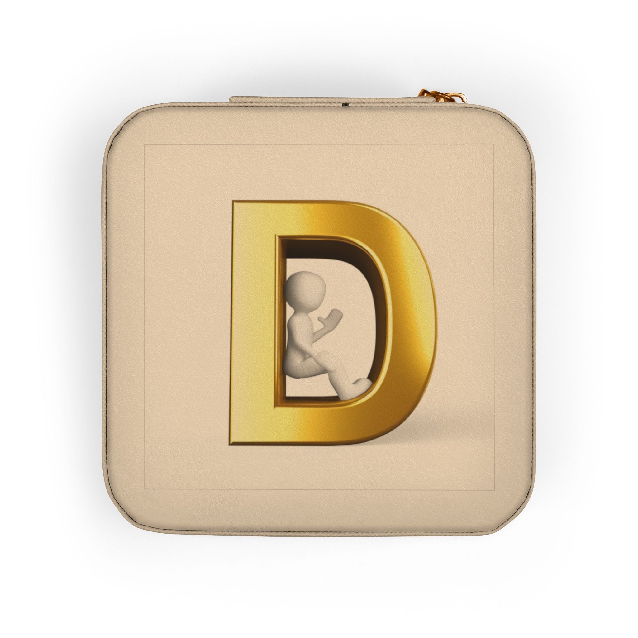 Gold Monogram D Jewelry Travel Case | Compact Pink Jewelry Box