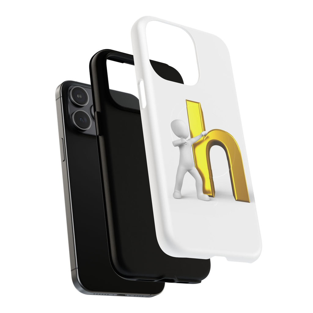 3D Person Pushing Gold Letter h Phone Case | Tough Magnetic Case