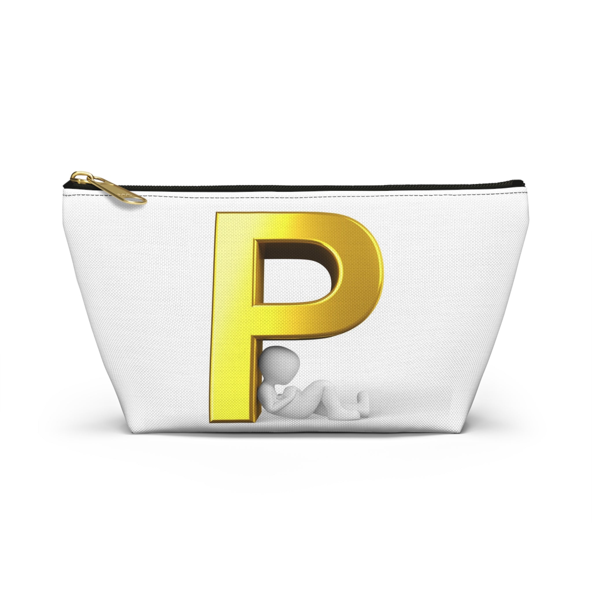 Gold Letter P monogram accessory pouch | T-bottom cosmetic bag