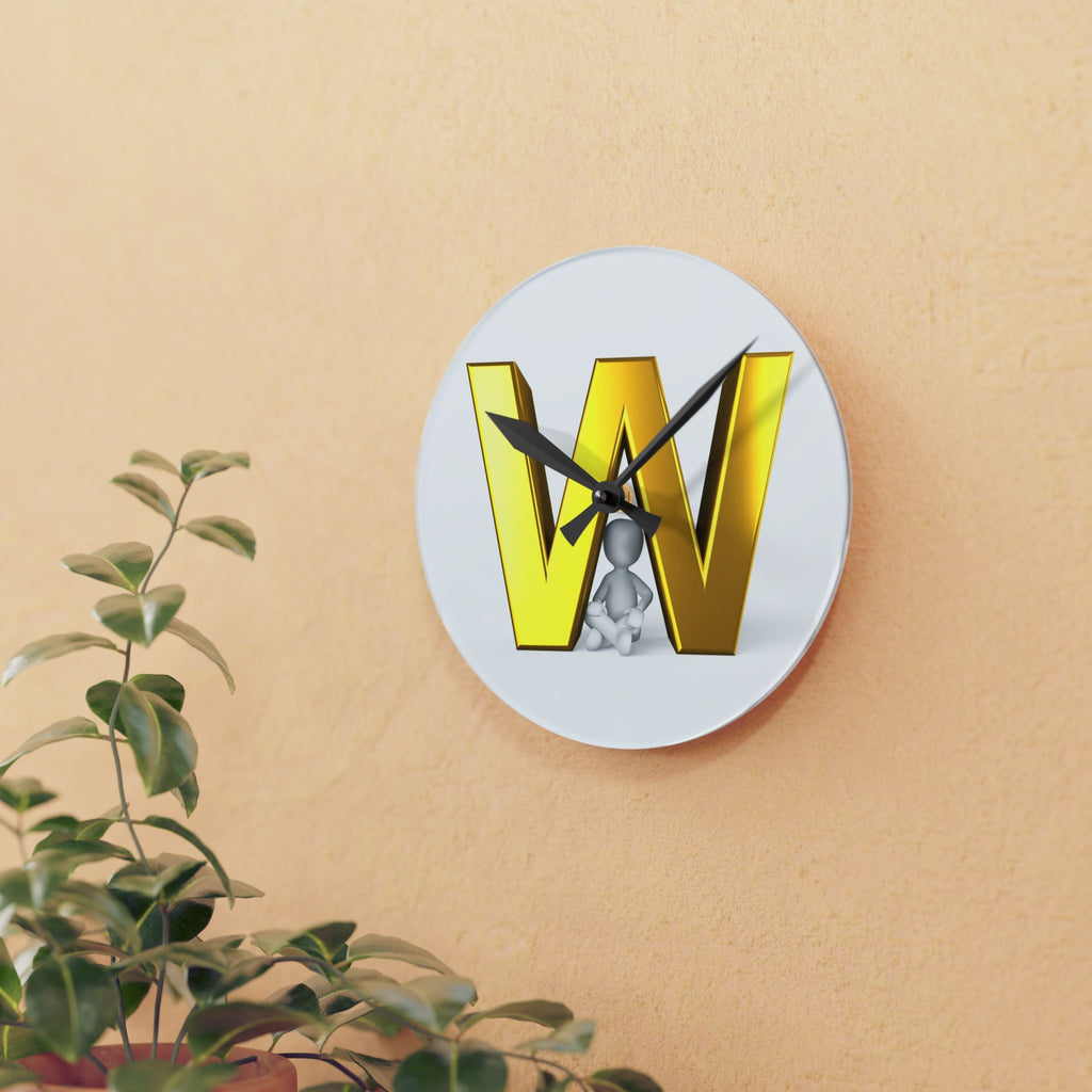 Gold Letter W Monogram Acrylic Wall Clock | Initial W Home Decor
