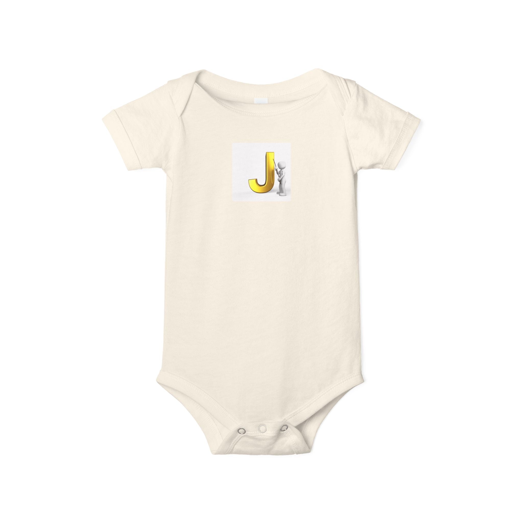 Lettre jaune J avec grenouillère bébé paresseux | Body bébé